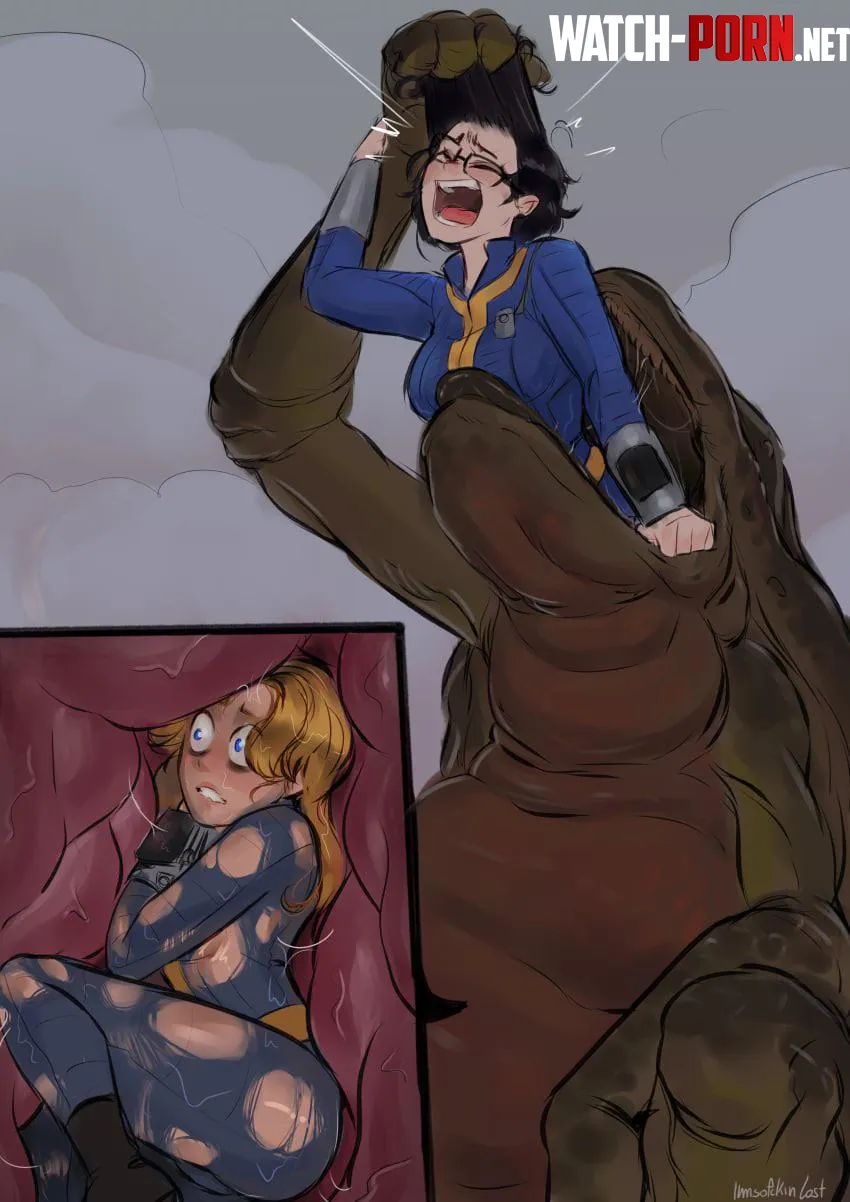 {Image} Two vault ladies encounter a gulper and find out the hard way how it got its name. (Imsofckinlost) by Midnight-knight13