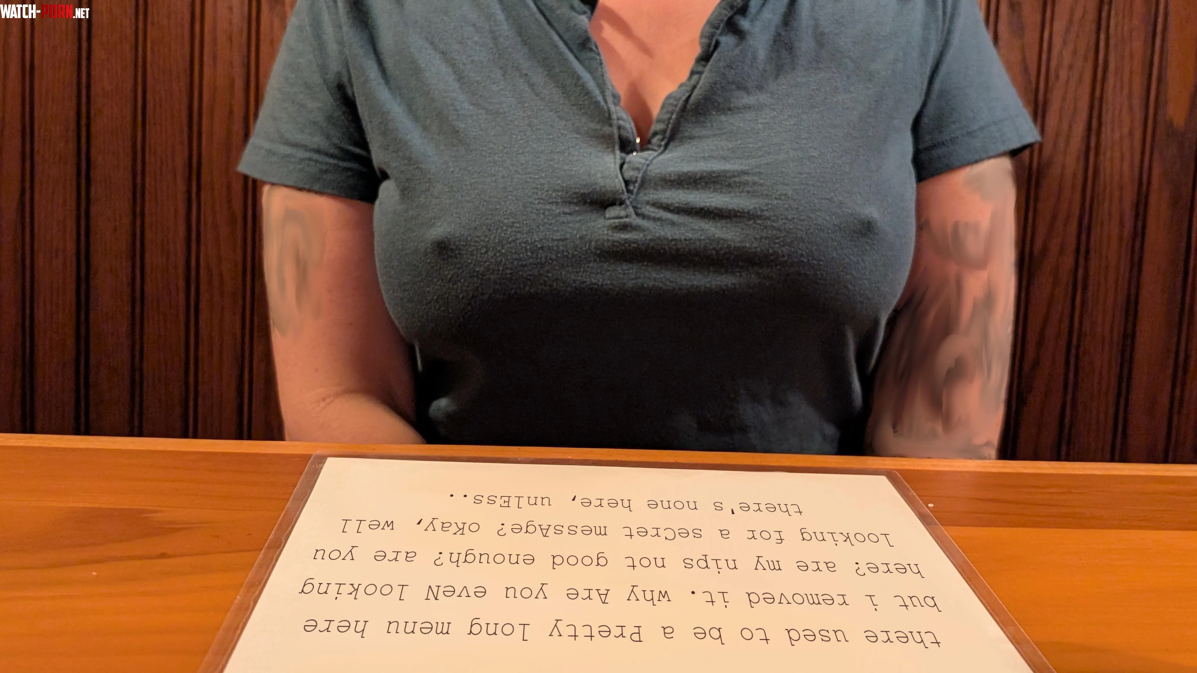 Just an average dinner out. I am officially braless from now on by CumSeeWhatImHiding