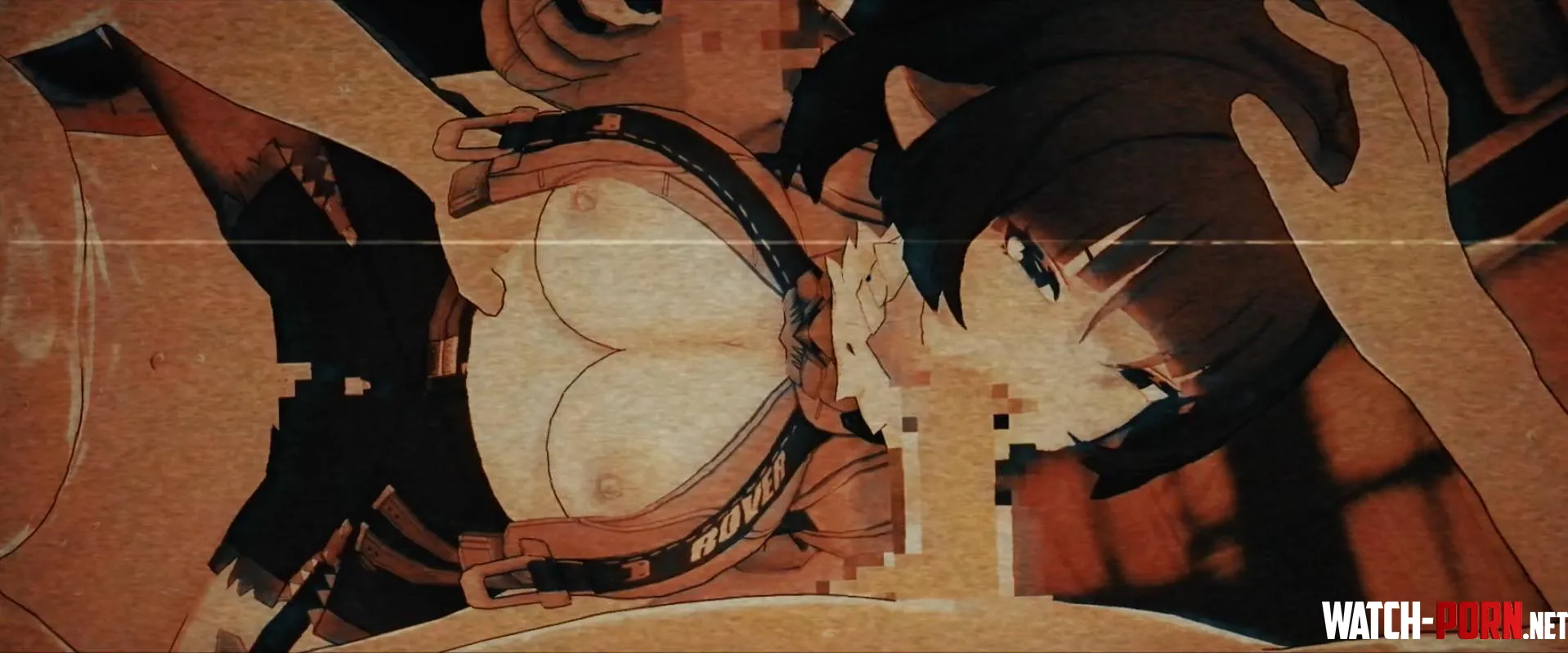 LF Color Source, 1girl, 3boys, 3d, jane doe (zenless_zone_zero), black hair, blowjob, handjob, missionary, clothed sex, fellatio, group sex, hand on head, large breasts, exposed breasts by xoblor