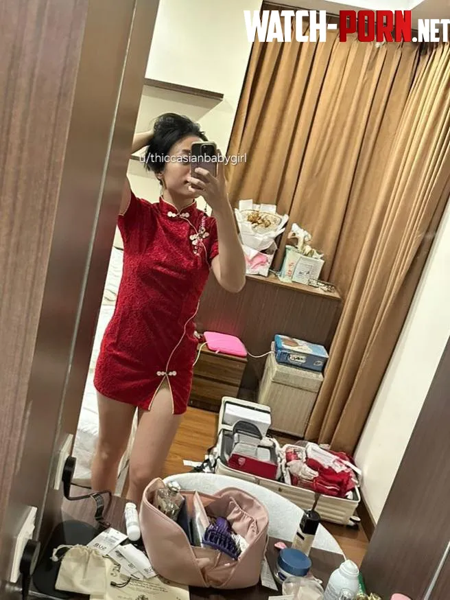 Happy Chinese New Year to all White men here 😊 is my Chinese dress short enough to serve you and your group? 😉 by thiccasianbabygirl