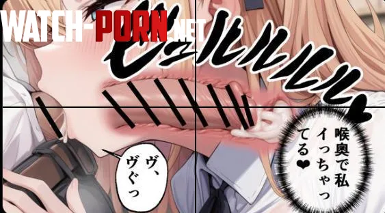 LF Color Source: 1boy, 1girl, belt, black bar censor, black bowtie, blonde hair, blue eyes, close-up, cum in mouth, cum in throat, deepthroat, face, fellatio/blowjob, foreign text, from side, school uniform, sfx, white shirt, x-ray by HentaiSource_Archive