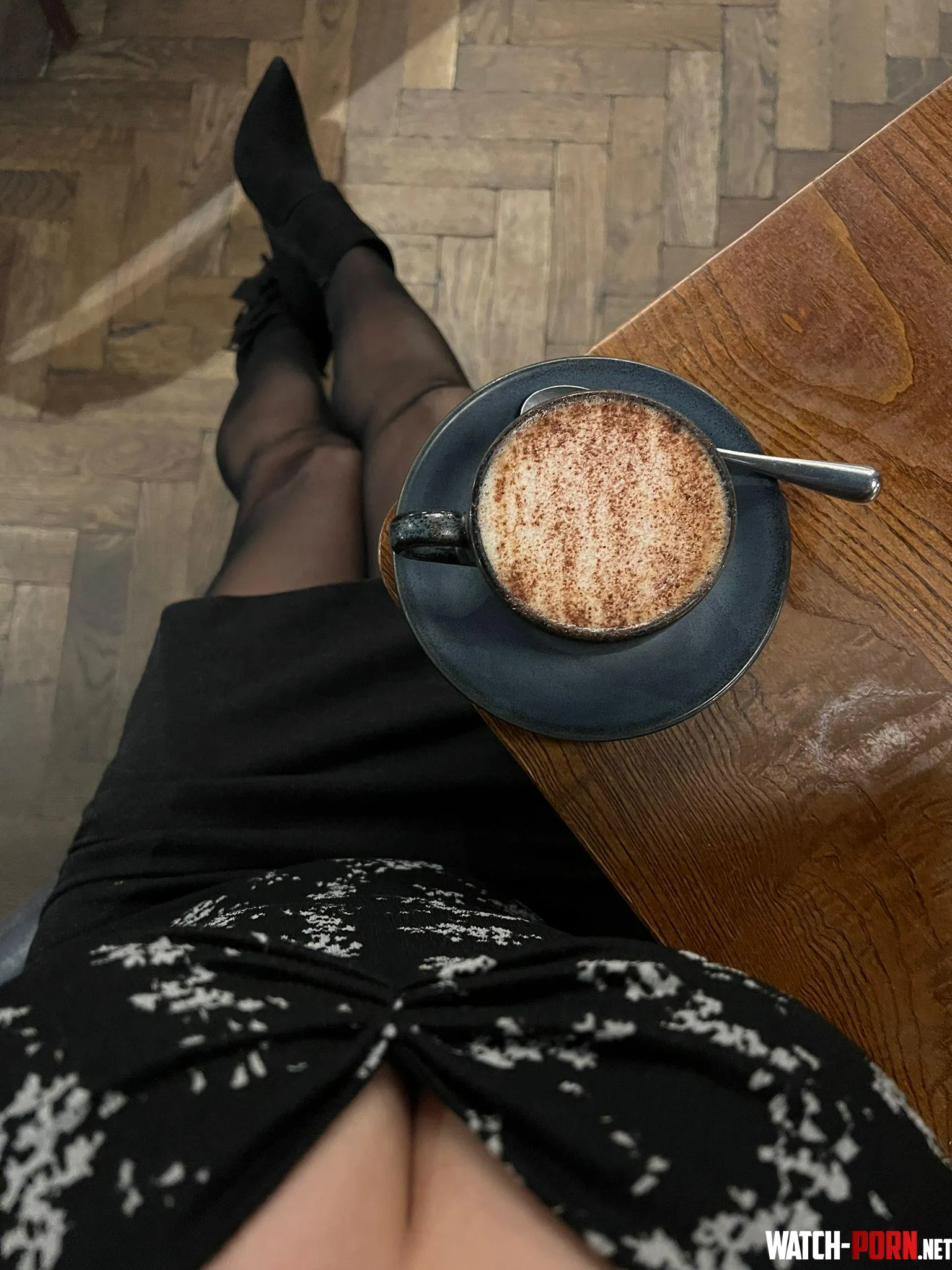 in a cafe in my woolen D&G pencil skirt by MalinaWhispers