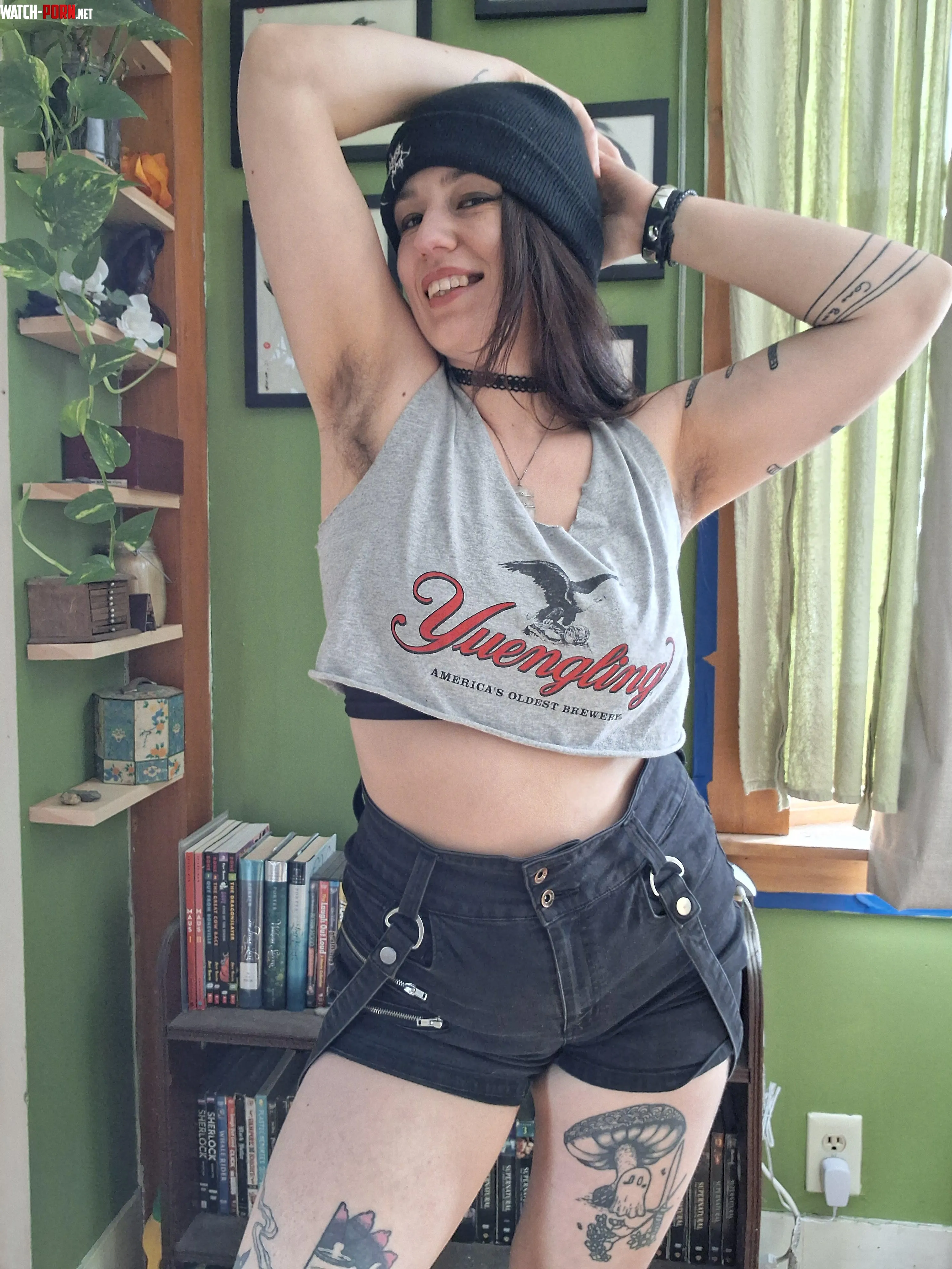 Alt girl in a crop top and thick hairy pits by inked_emma_honey