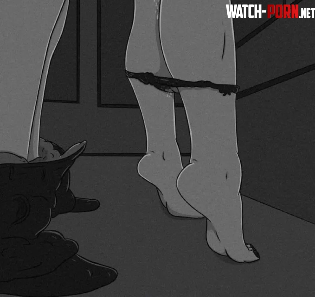 LF Mono Source: 1girl, standing, barefoot, tiptoes, panty_pull, cumdrip, 1boy, standing, pants_pull, implied_sex by External_Shallot_902