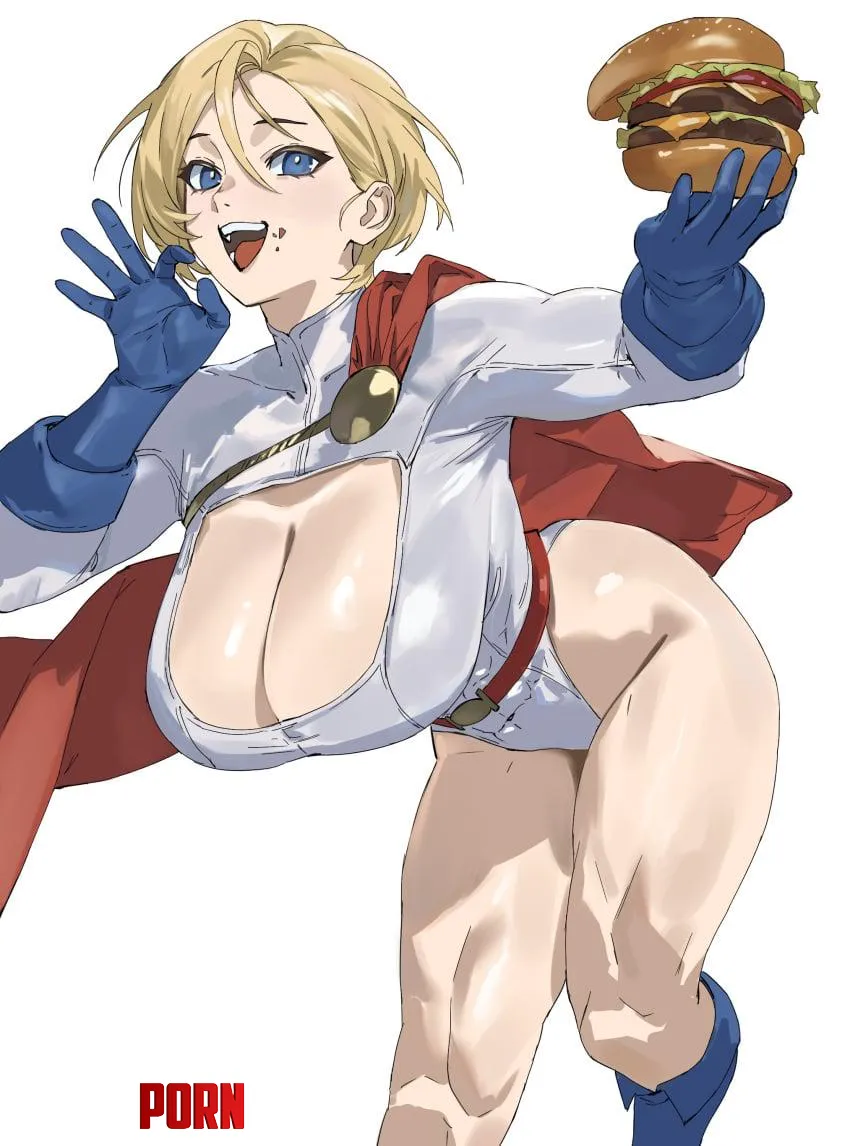 A burger for you and a cock for Power Girl (enargeia) [DC Comics] by HauntingExcitement14