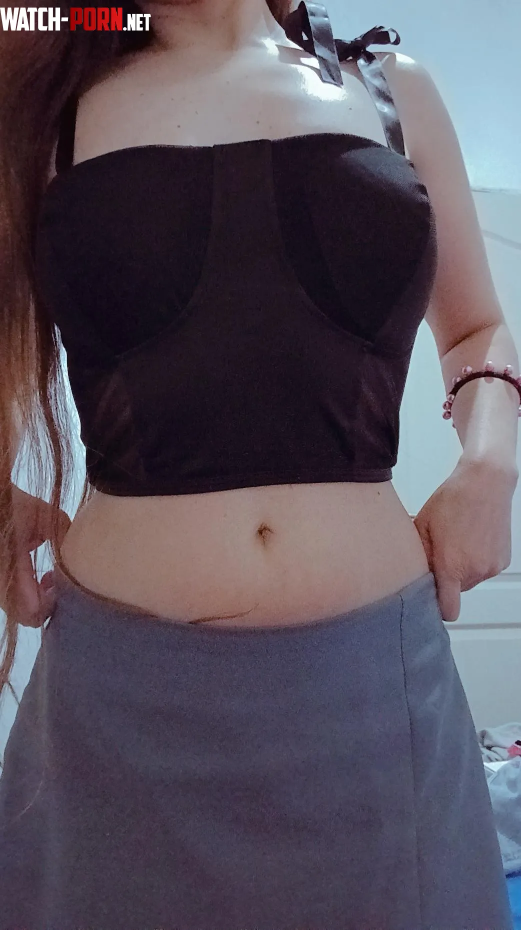 I love my black strappy crop top. by vikook25