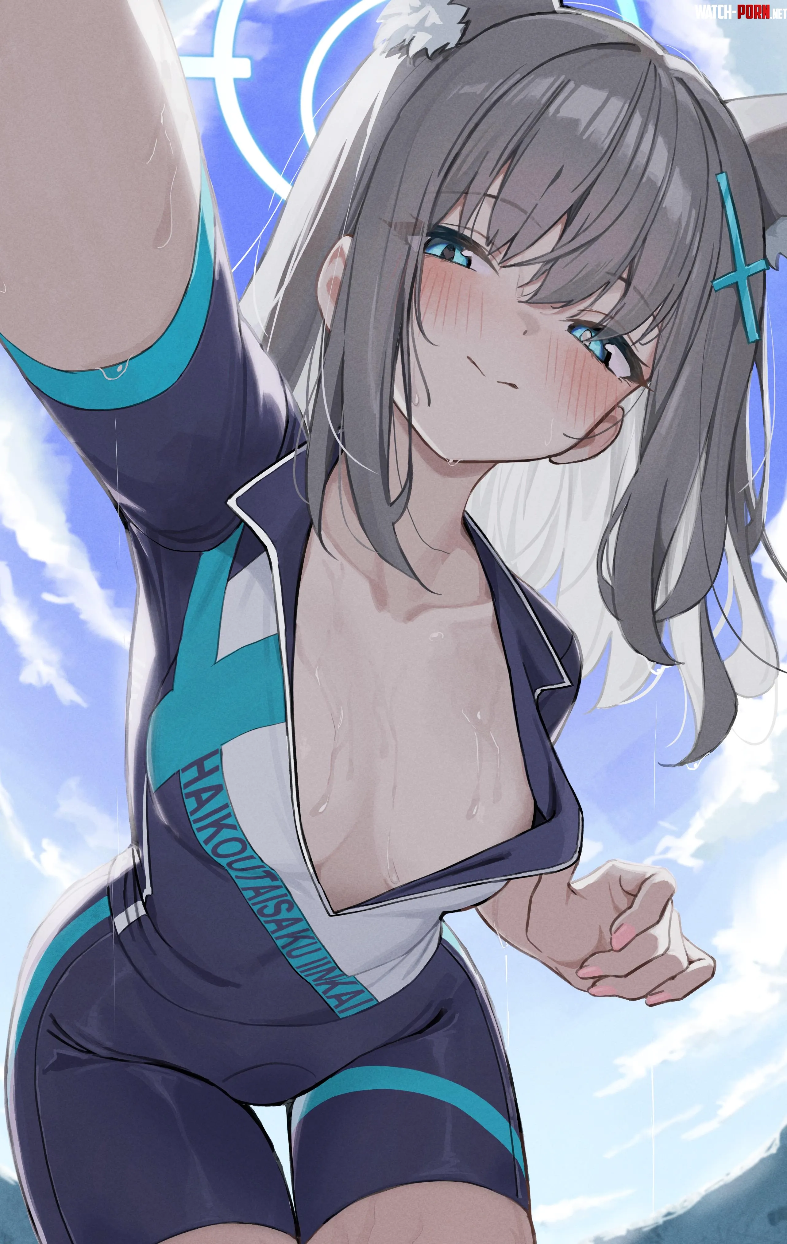 Cycling Shiroko letting her sweat air out (nashi/なし) [Blue Archive] by llamanatee