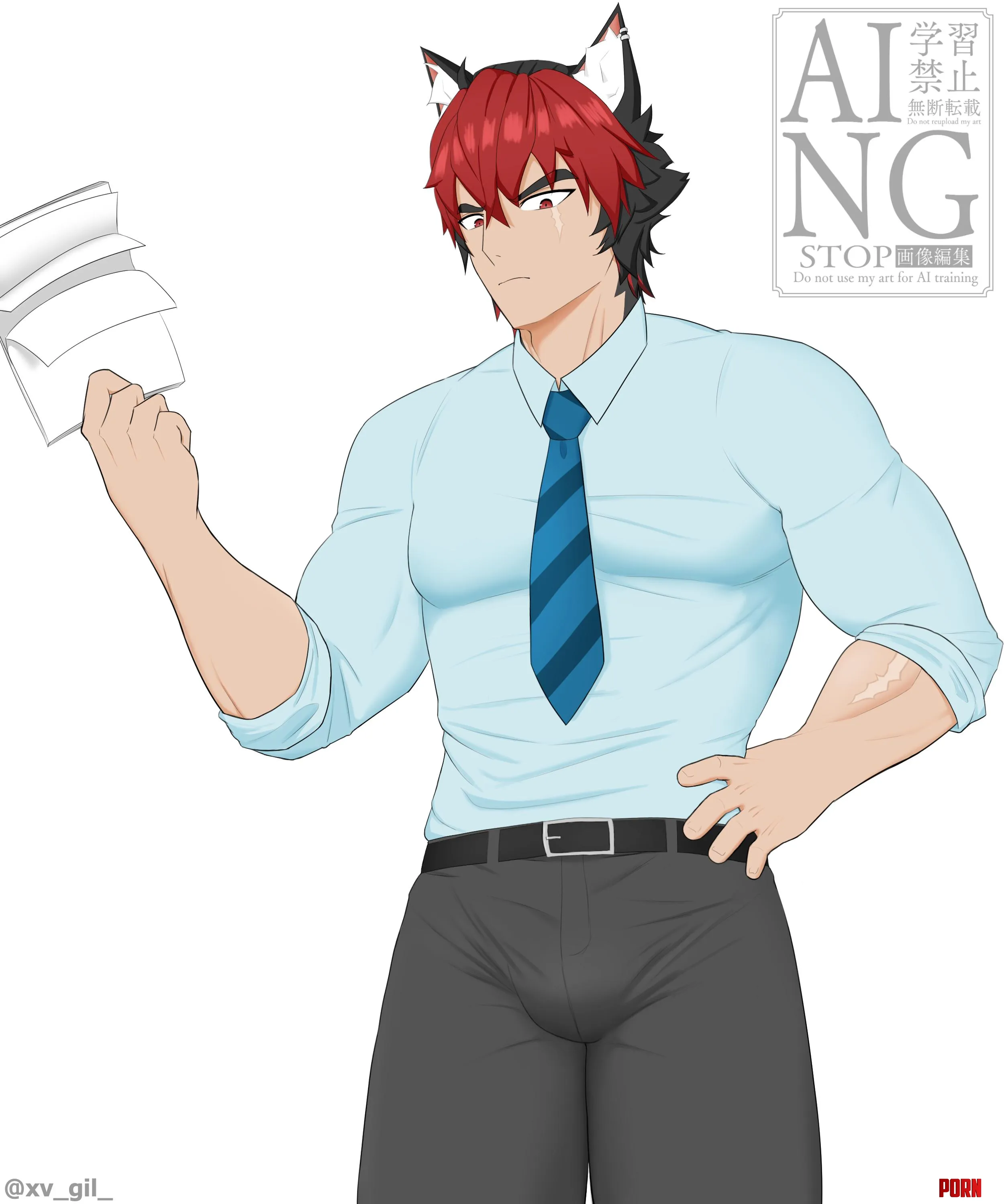 Komano at the office. (Art by me) by xv_gil_