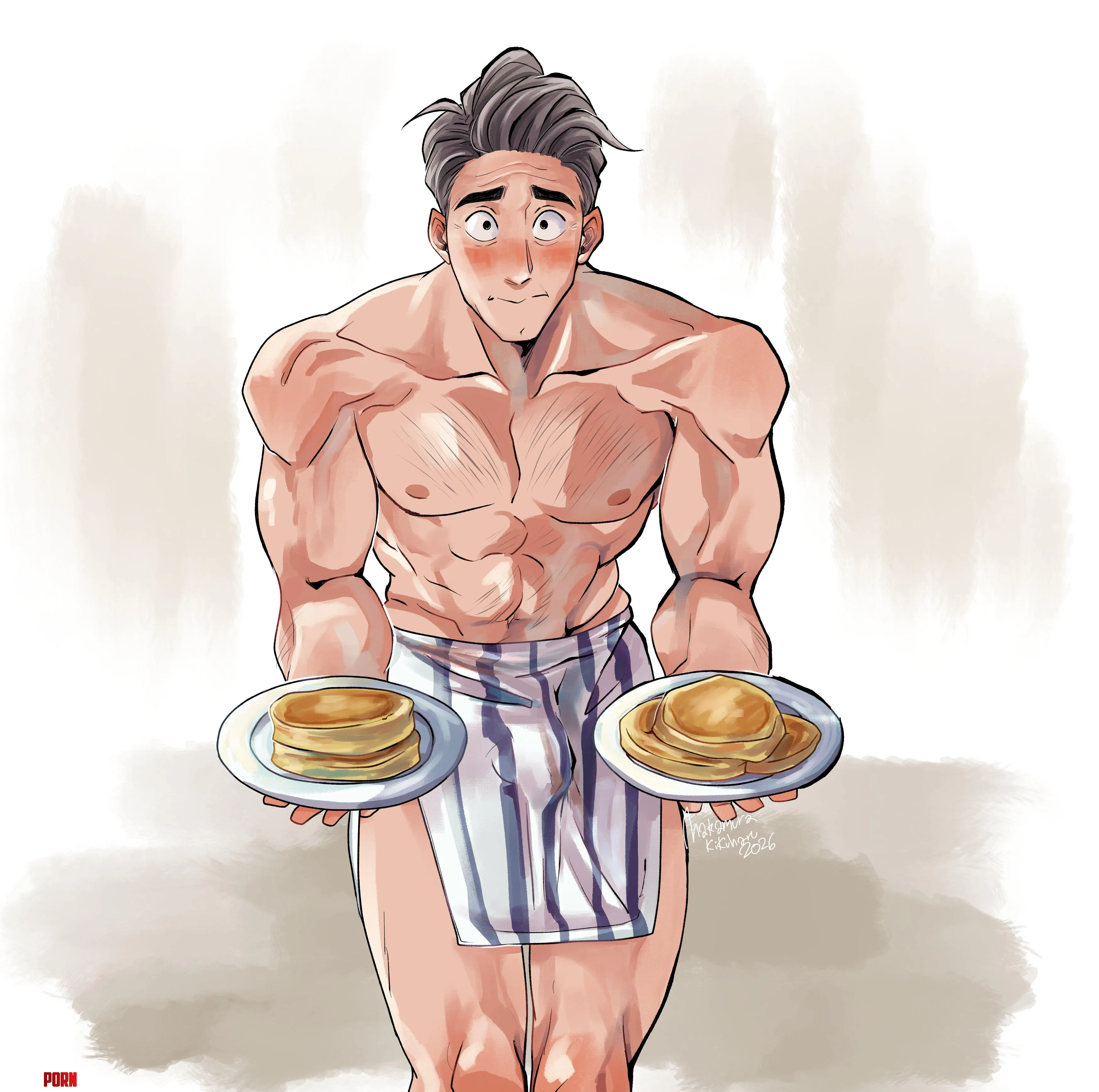 Shy daddy is serving breakfast for his lover. (Art by: Kikuharu Nakamura) by familychong-07