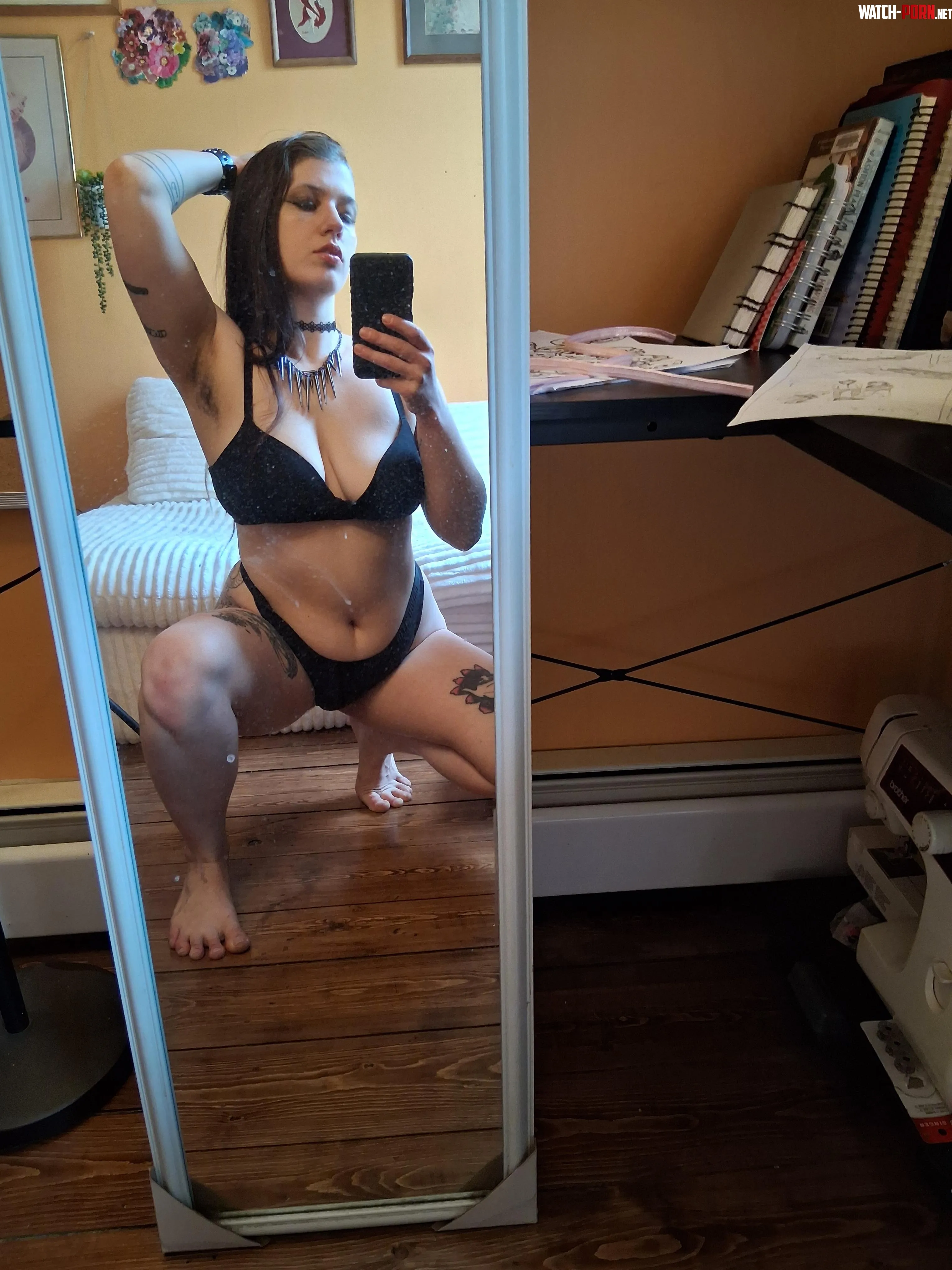 Black bra and panties in the mirror by inked_emma_honey