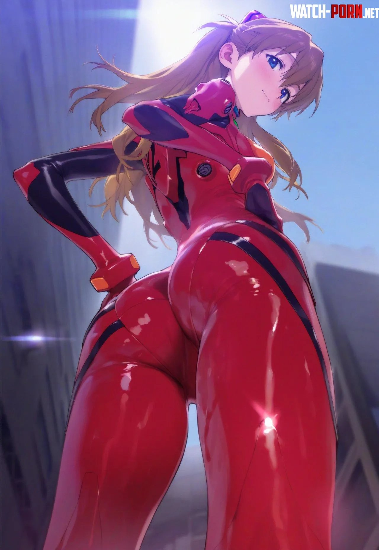 LF Color Source: 1girl, asuka langley soryu, neon genesis evangelion, red plugsuit, blue eyes, long hair, shiny bodysuit by jpsantos66