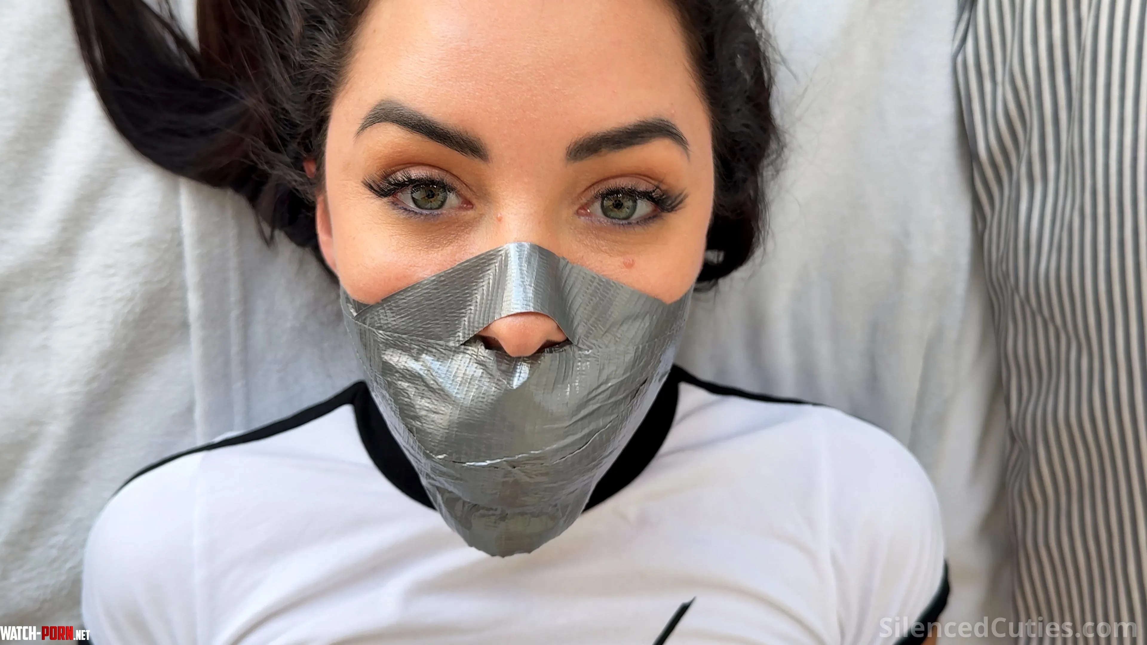 This thick silver gag has me so quiet... but my eyes say everything by SilencedCuties