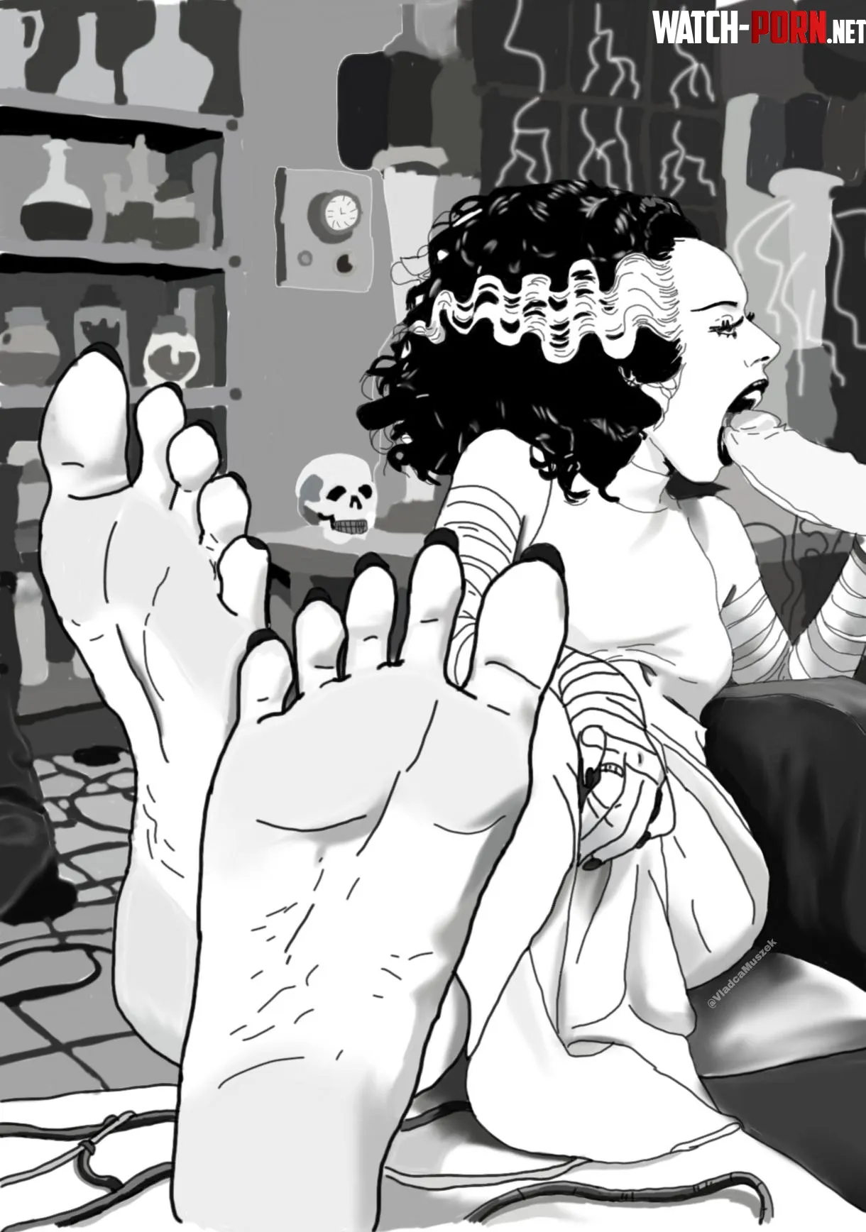 The Bride of Frankenstein feet on table + bj (VladcaMuszek) [The Bride of Frankenstein) by VladcaMuszek