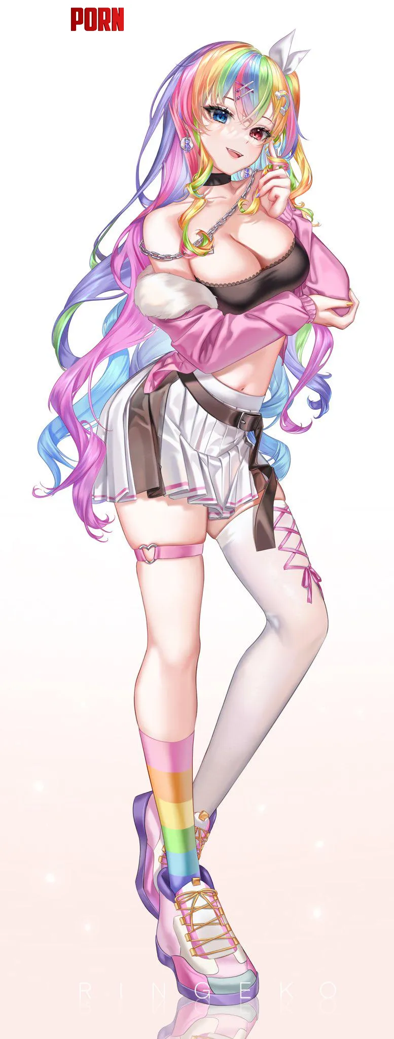 Allie in skirt and mismatched legwear (Ringeko / ringeko_tan) [Indie VTuber] by elegantloveglimmer