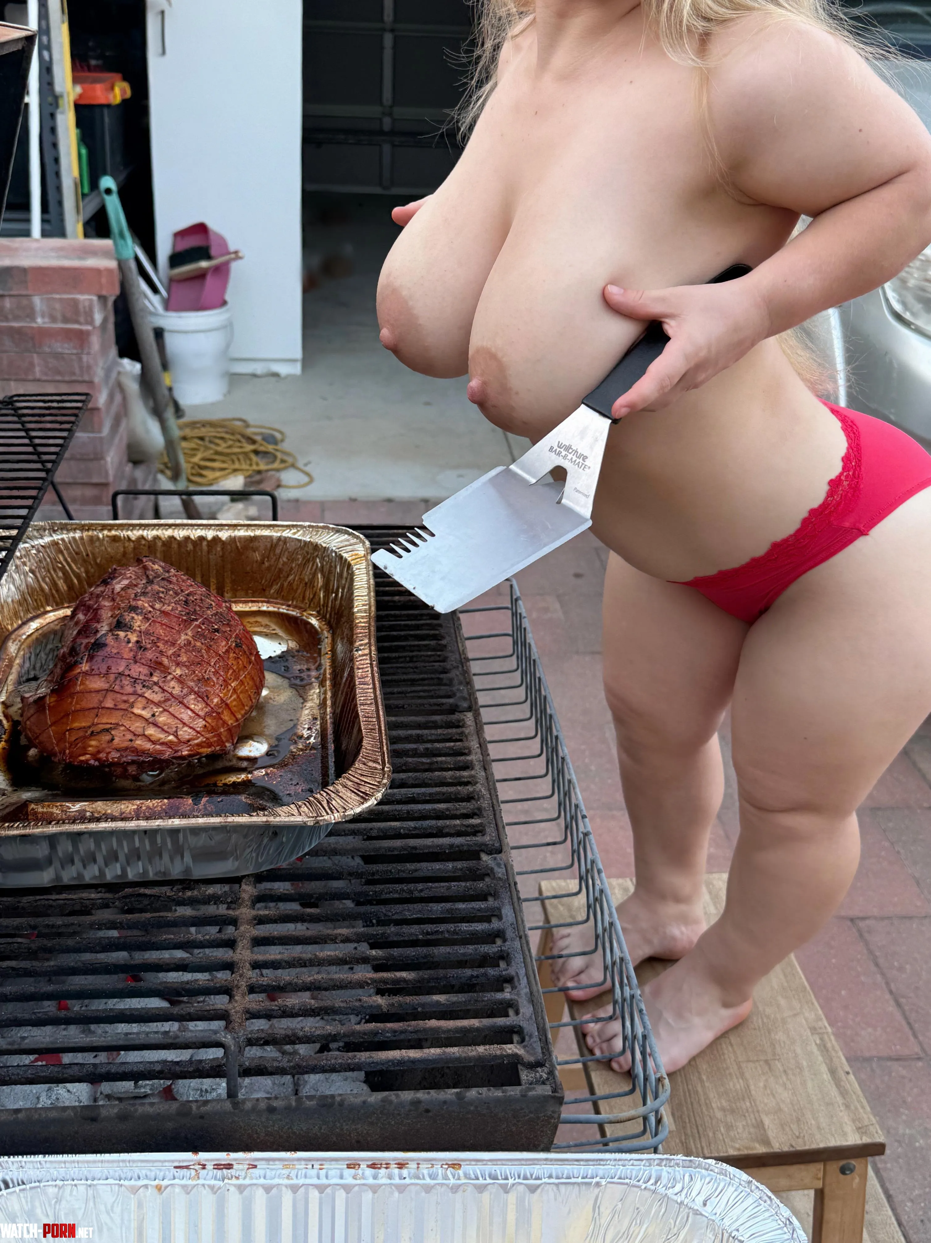 There's nothing better than feeling the heat from the grill on my big dwarf breasts by 92iYasmine