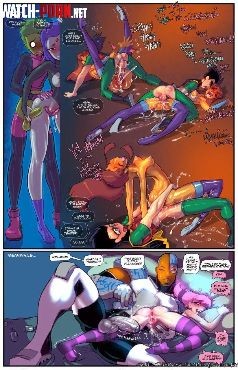 Raven, Beast Boy, Robin, Starfire, Jinx, and Cyborg sure do love each other (Eighteen/Fred Perry) [Teen Titans] by xMallowGiggle