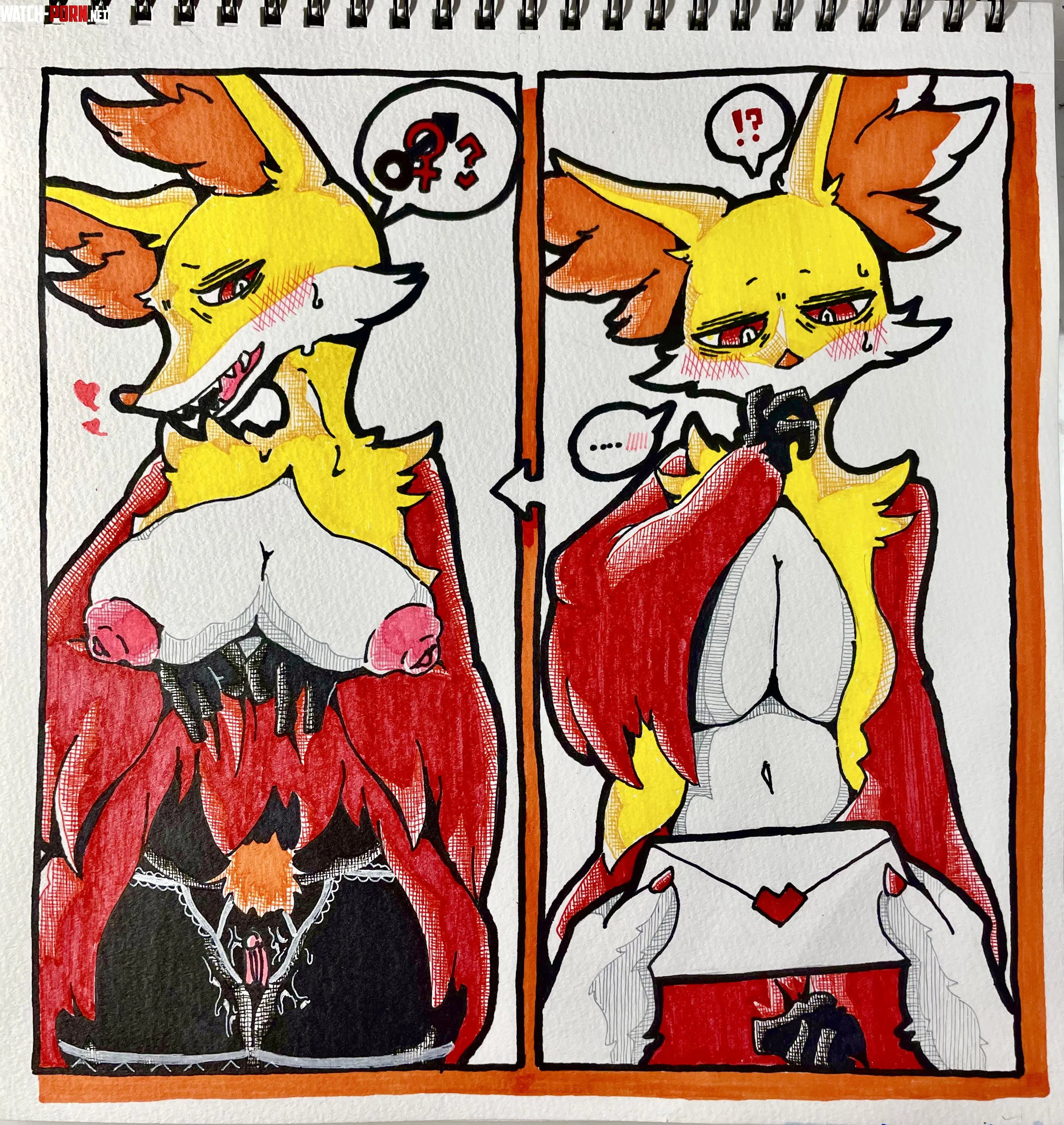 Middle-aged delphox (art by me) by 0t0ubu0929