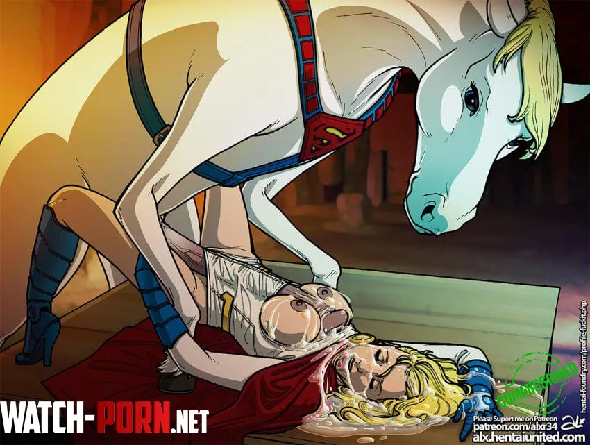 Power Girl getting a facial from Comet the super horse. Art by (alx-fuckit) by kara_danvers80
