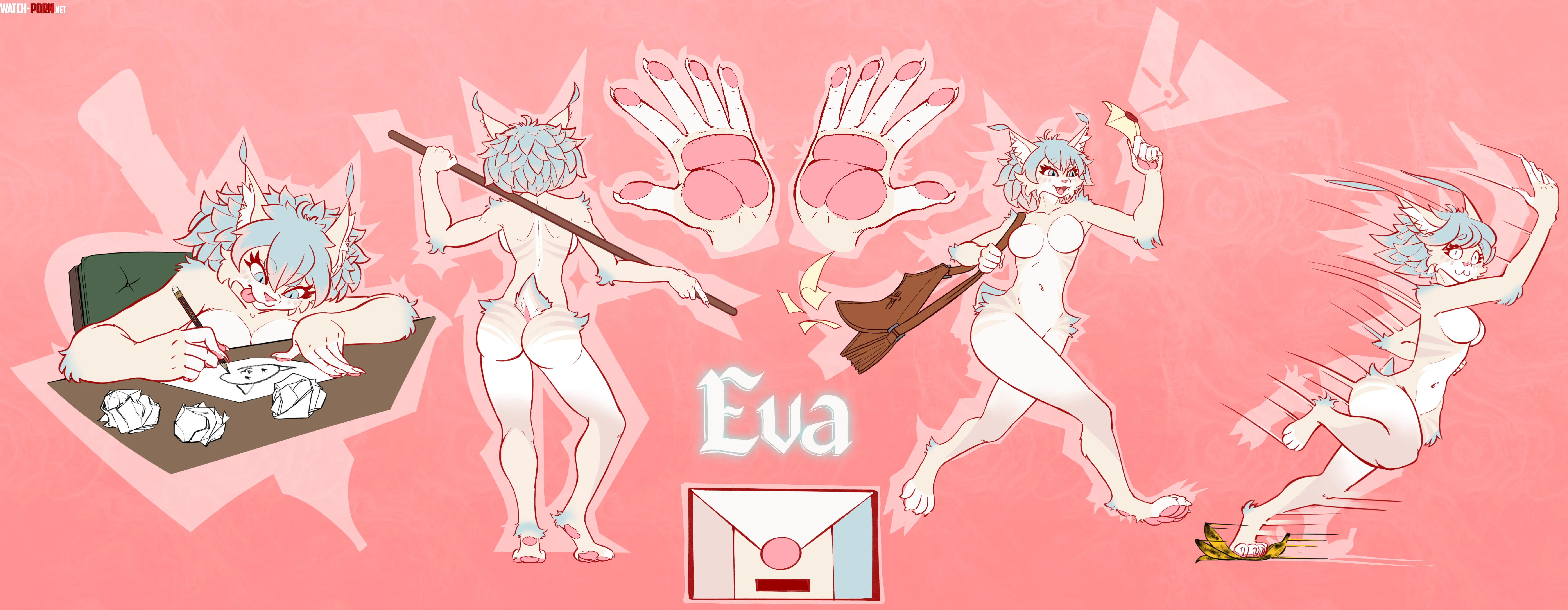 New Ref sheet for Eva, what do you think of posed ref sheets? (nightmera) by nightmeraart