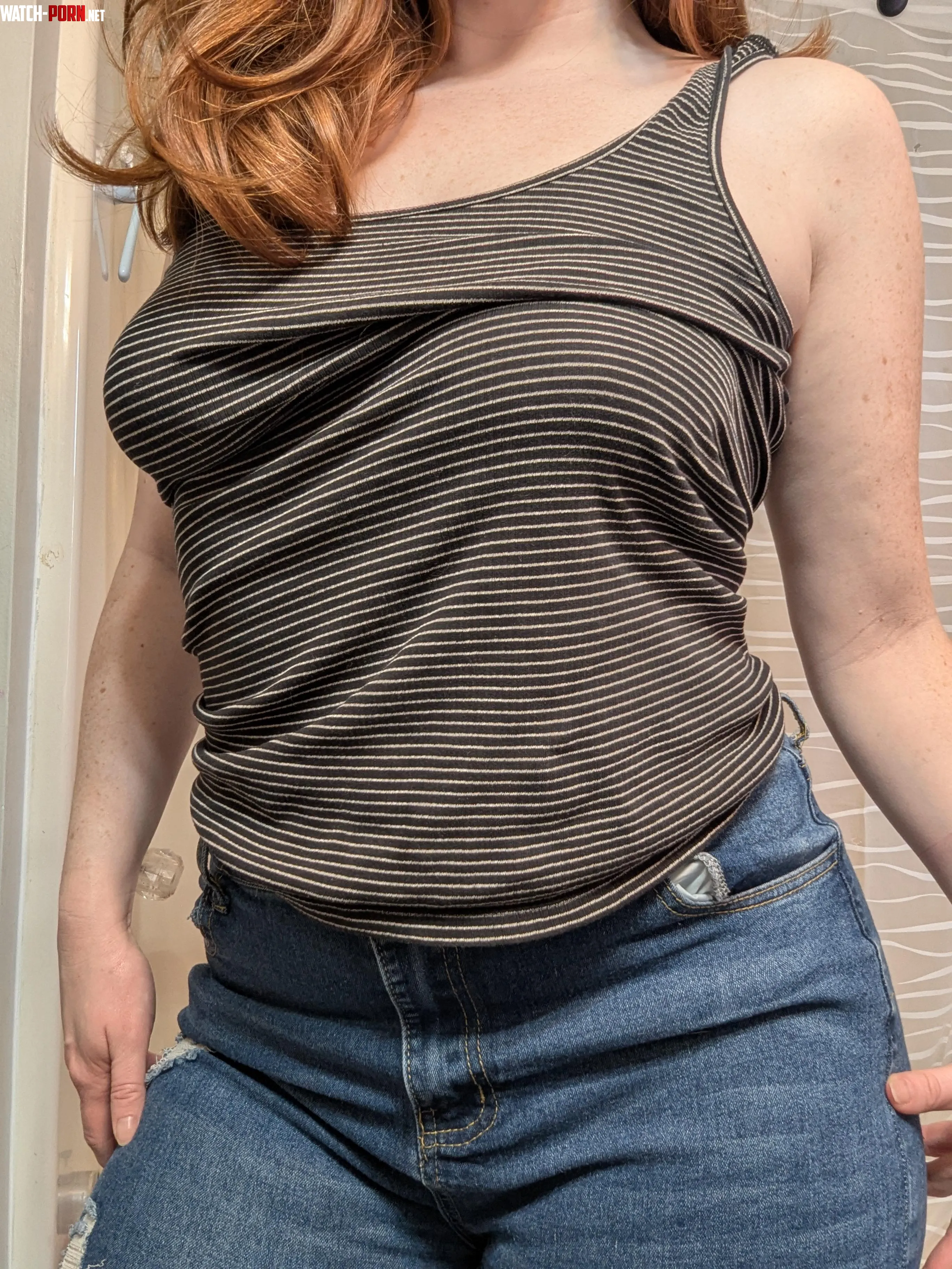 A braless natural mom in jeans by SweetRedRuby_