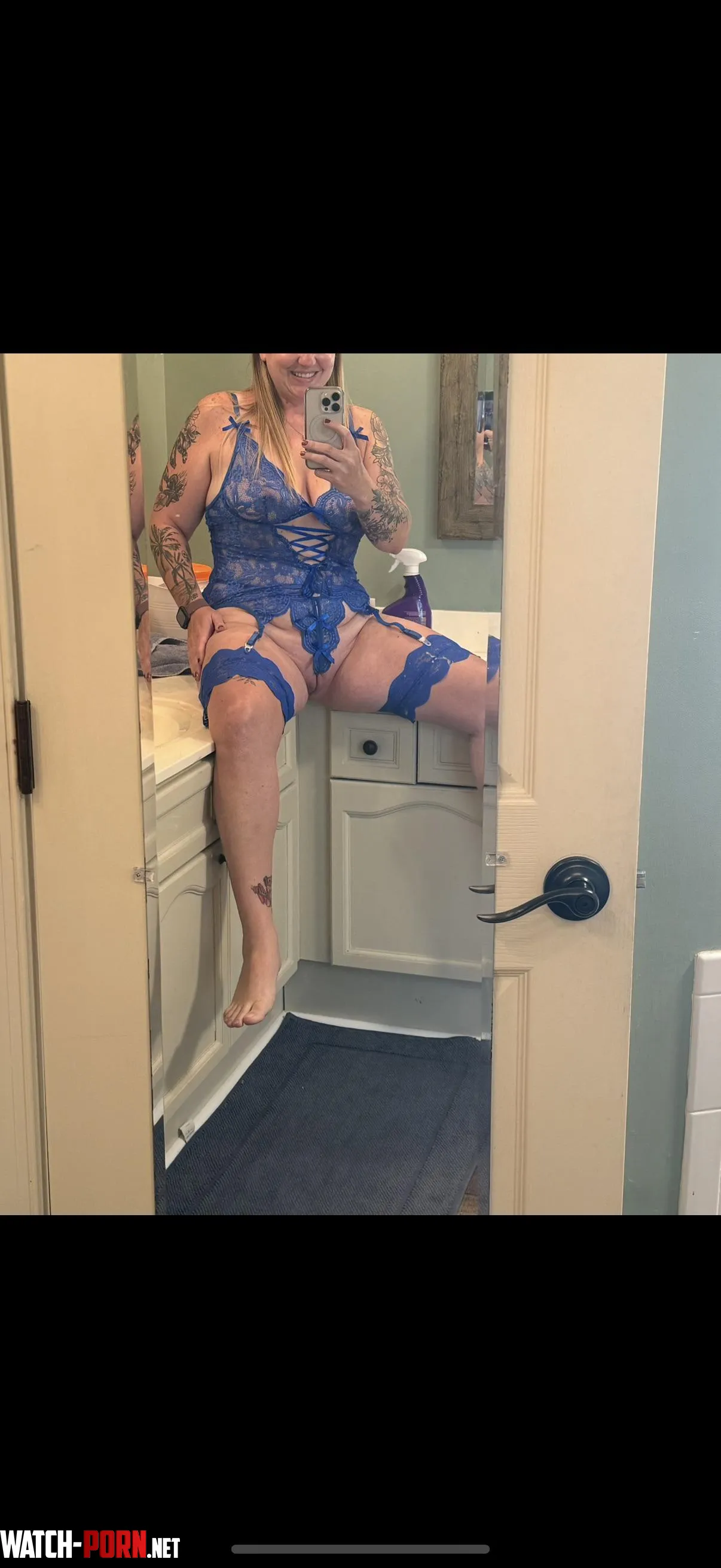 Bathroom shot. I think blues my color by Mygoodwetnesss