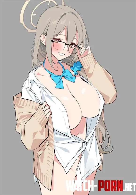 Akane taking off her shirt (POPQN) [Blue Archive] by llamanatee