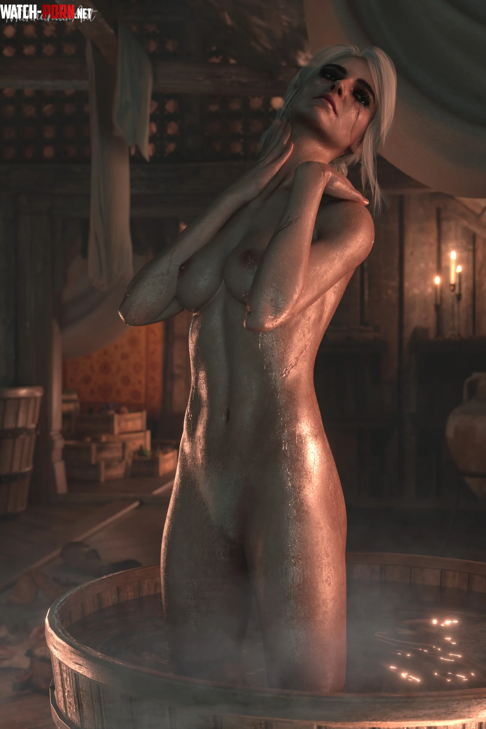 Ciri taking a bath (MithrandirArt) [The Witcher] by EroTamaX