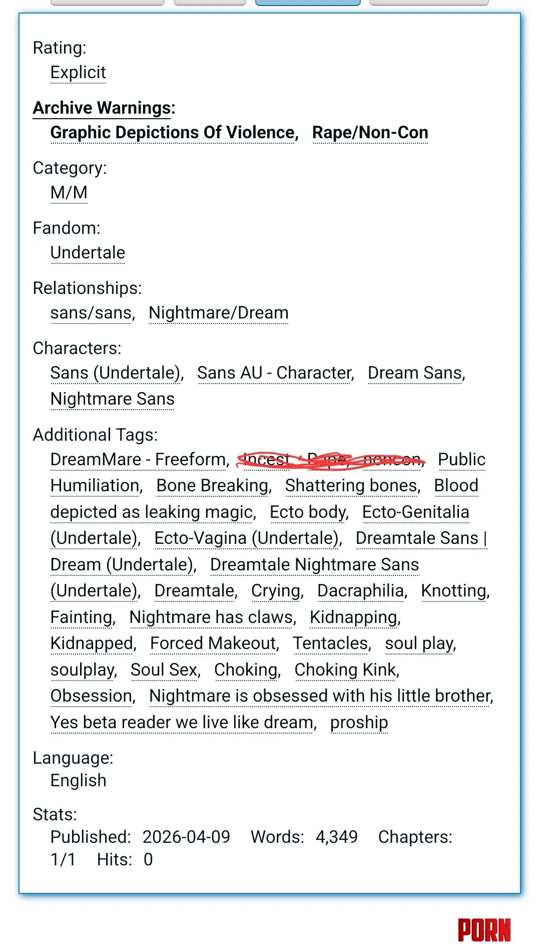 [cw incest + noncon + gore-ish] dreammare smut fic!! [dream sans] [nightmare sans] by blawgonajob