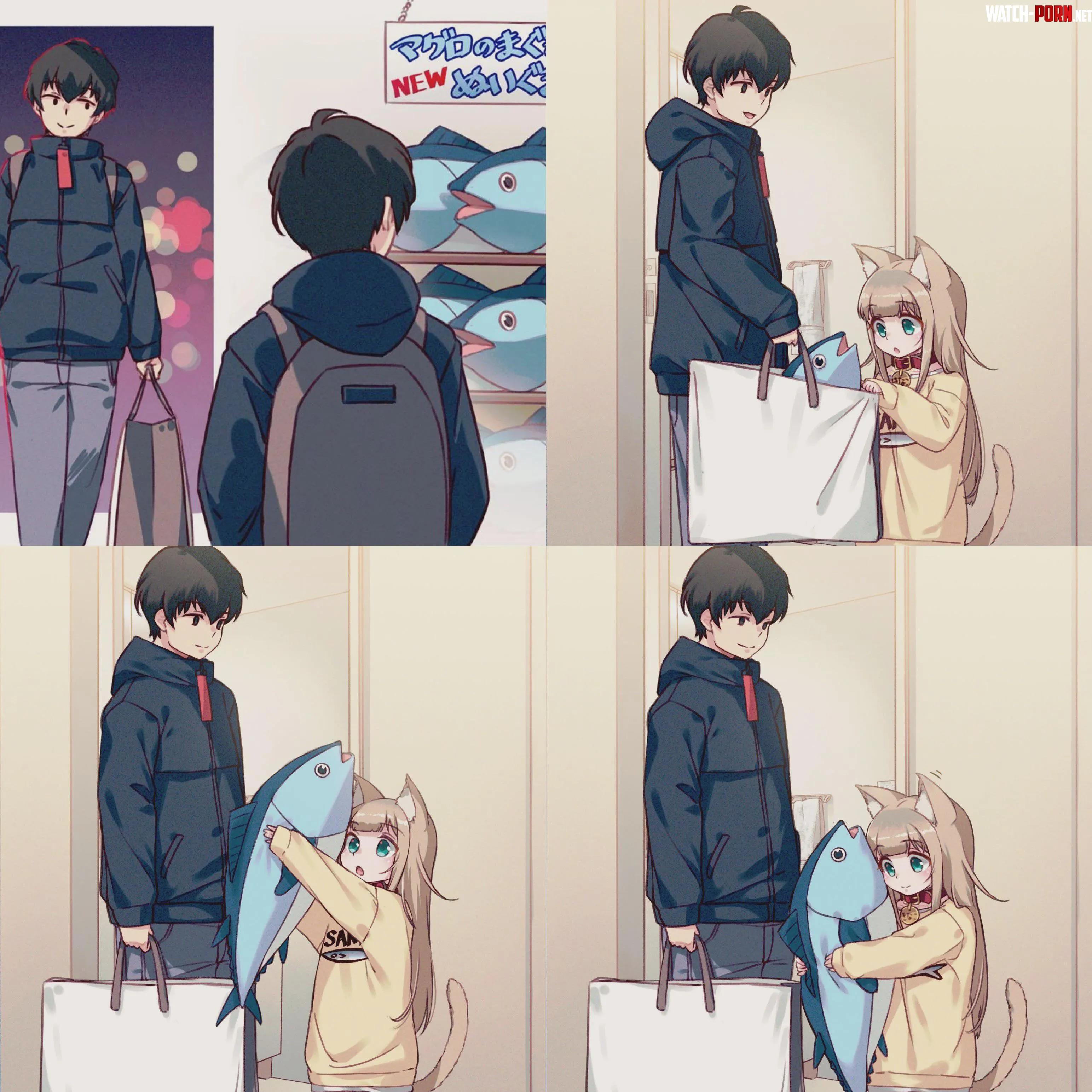 A cat with her fish toy by radiant_smiler