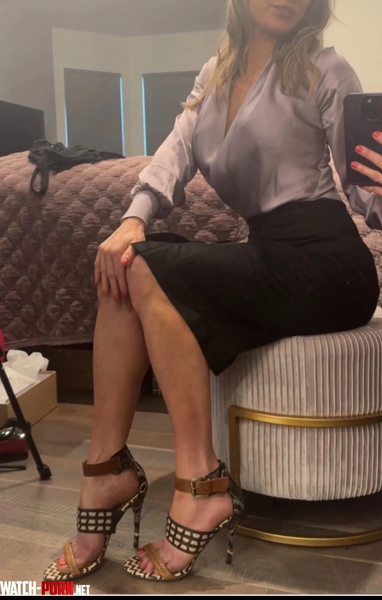 Because purple silk is great for spring…and a true pencil skirt by FitMilfSam