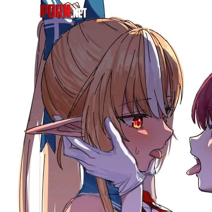 Color: 2girls, shiranui_flare_(1st_costume), houshou_marine_(1st_costume), Yuri, tongue by LazyRuin9326