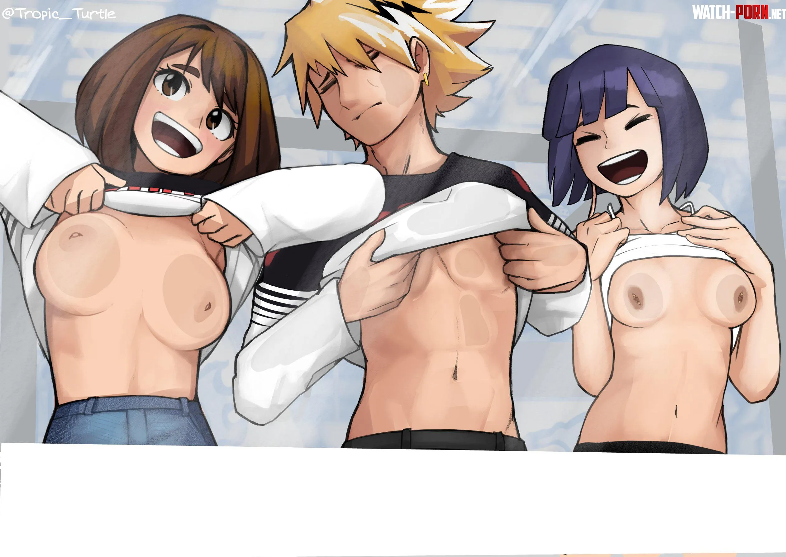 Ochaco, Jiro, and Kaminari all giving a flash (Tropic_Turtle) by No_thoughts_anymore