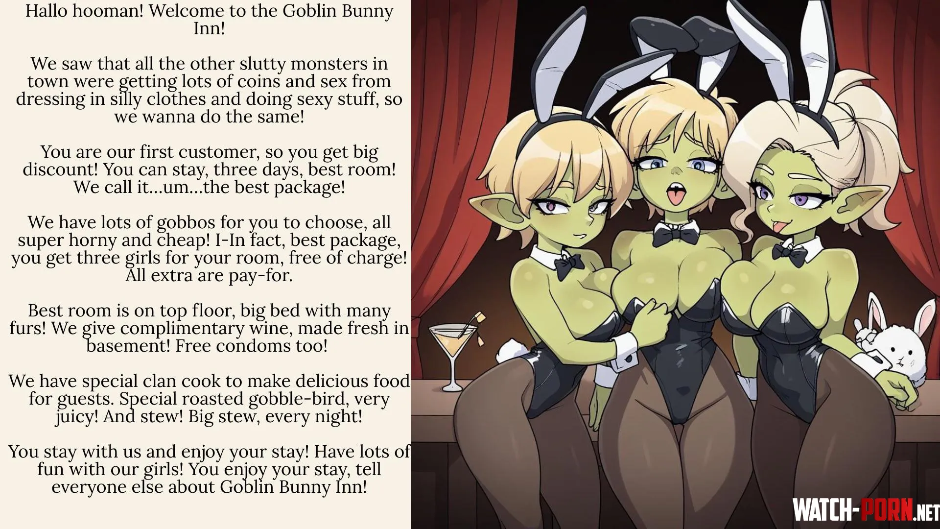 Welcum to da Goblin Bunny Inn! [fantasy] [multiple girls] [playboy bunny outfits] [hospitality] by S1r-M-Oxlong2