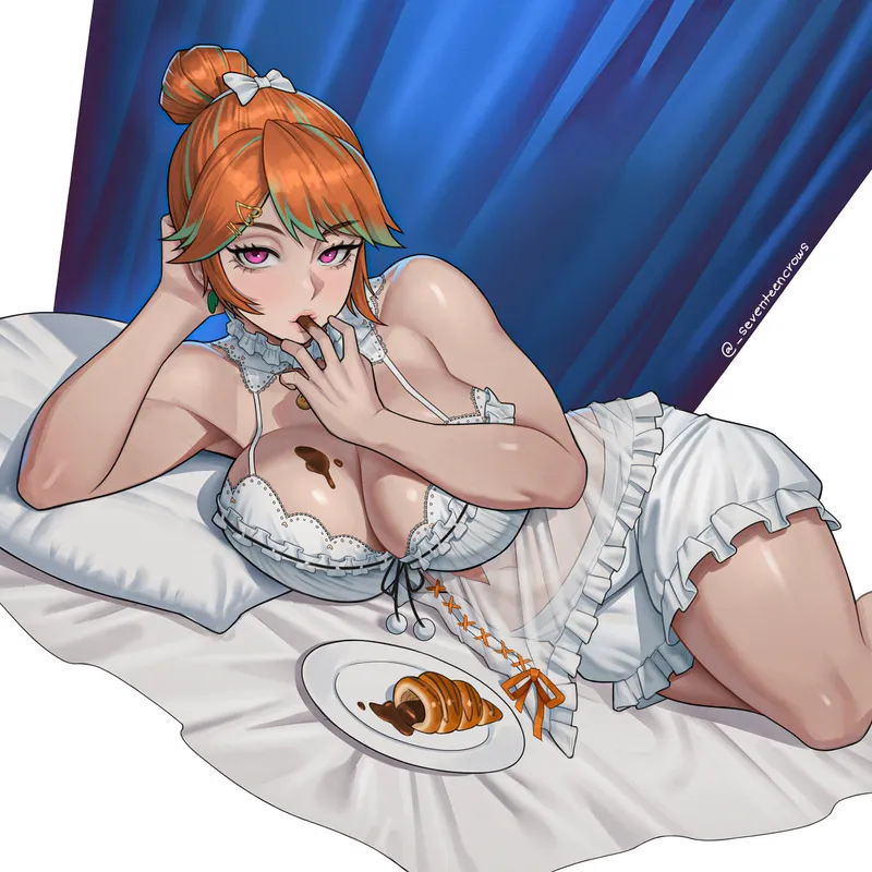 Thumbnail Kiara x Croissant Hololive Illustration by @_seventeencrows | BigAnimeTiddies