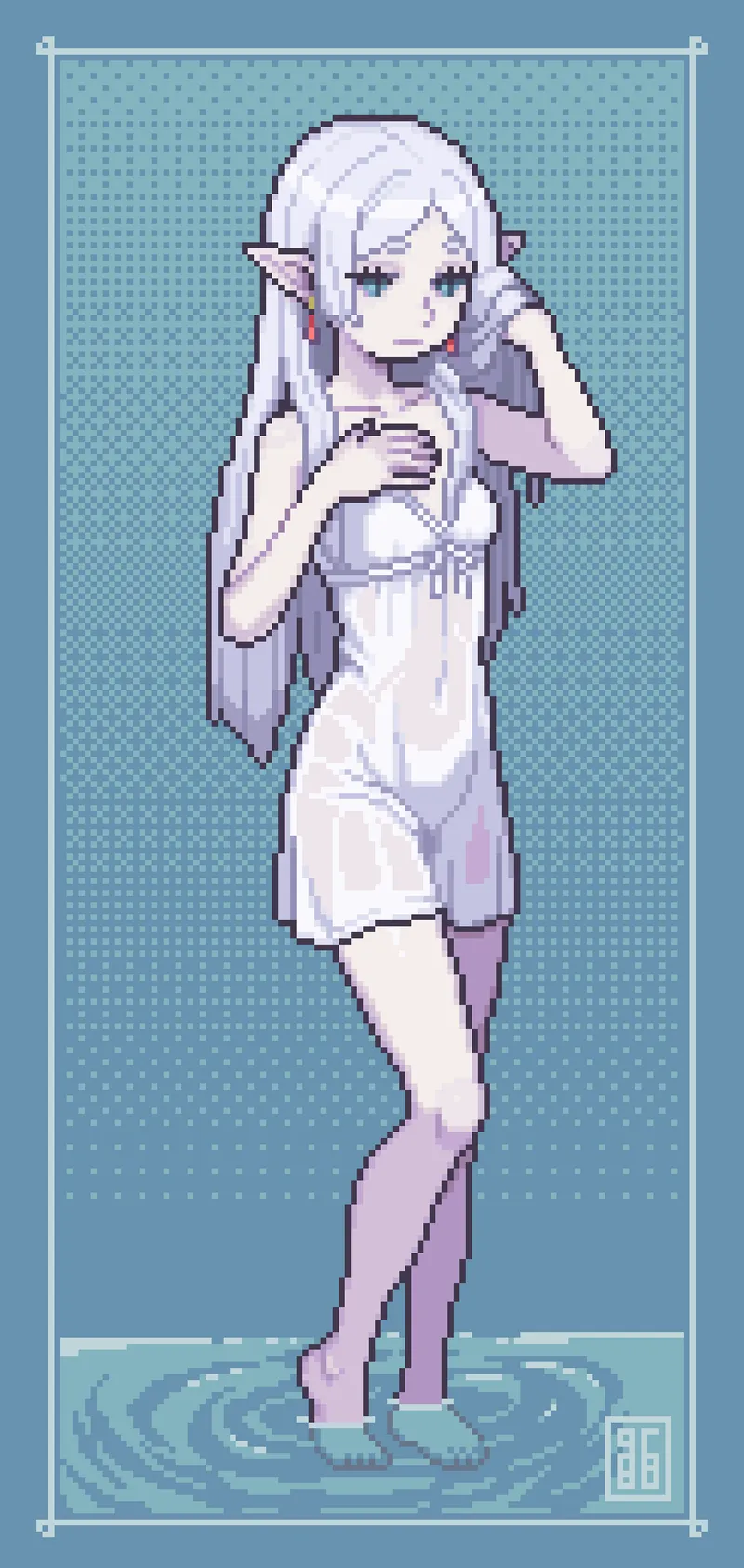 Thumbnail gelatorosa Captures Frieren's Bathing Scene in Charming PixelArtNSFW Piece