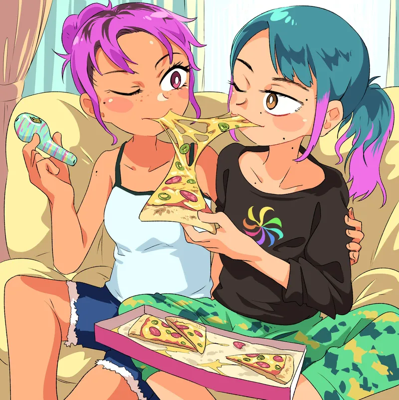Thumbnail Smoking a Bowl and Sharing Pizza: Unique Yuri Story