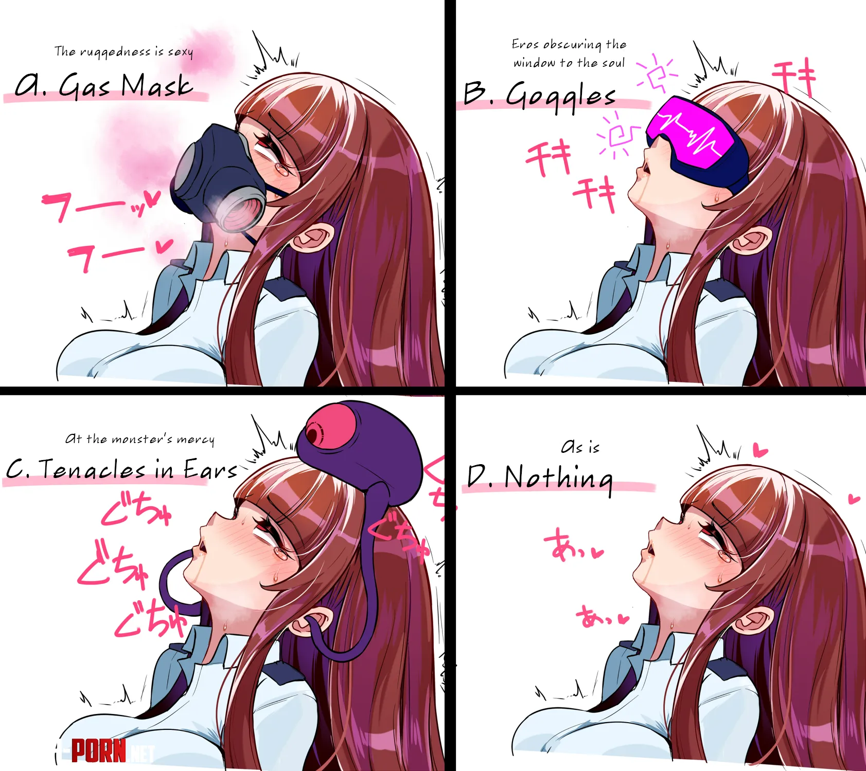 Pop quiz from [chibotakun]! What should go on the face when brainwashing a heroine? by Ignithya