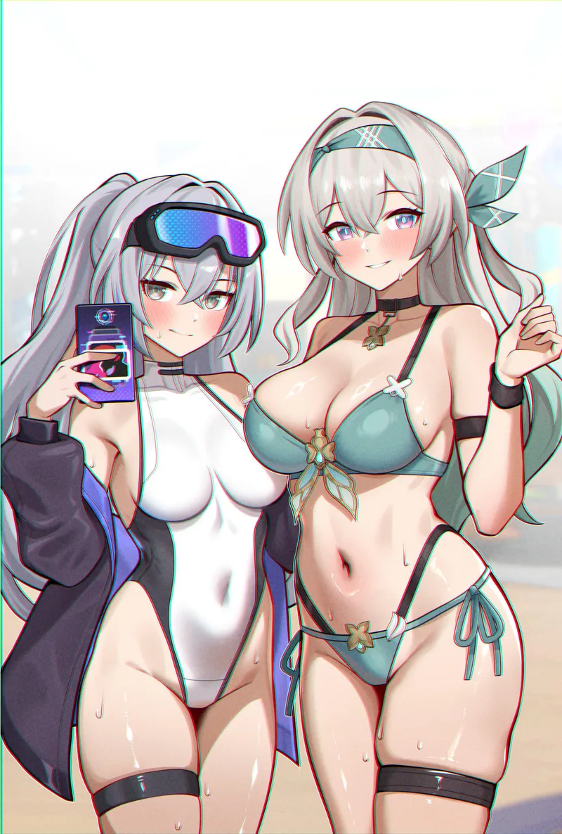 Thumbnail Swimsuit Silver Wolf & Firefly Honkai: Star Rail Thighdeology by Silent_Steak_9540