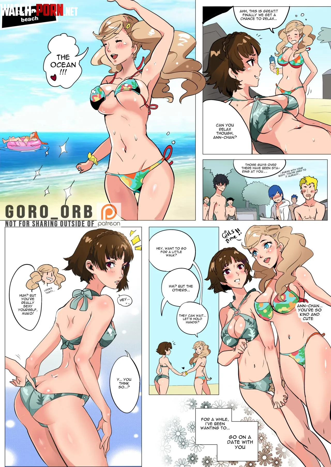 Bikini Makoto and Ann admiring each other [Persona] by Terran117