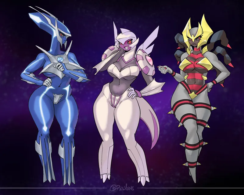 Thumbnail Dialga, Palkia, and Giratina by Pxlvxns PokePorn by pxlvxns