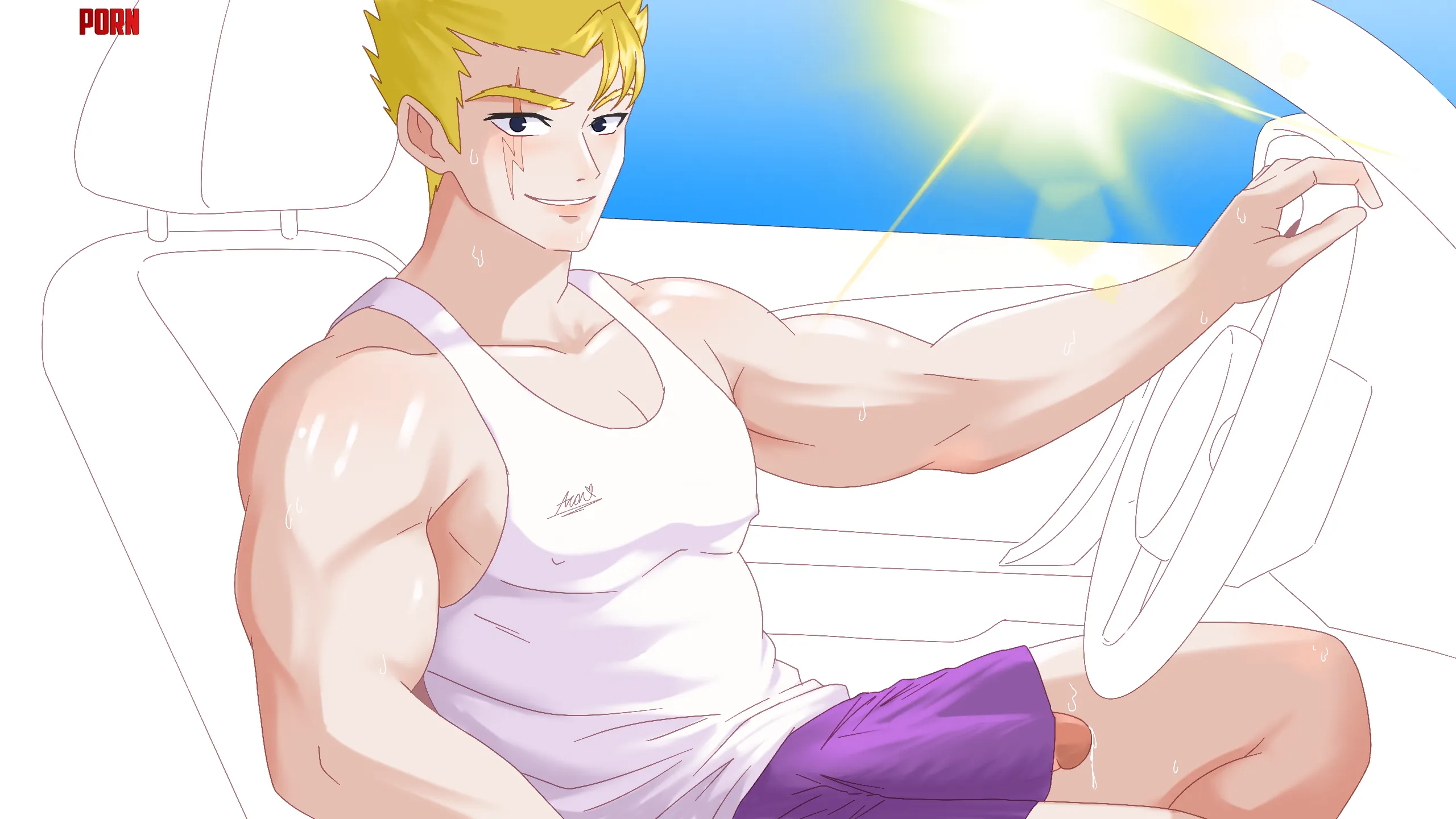 Summer drive with Laxus - art by me by AcornSky