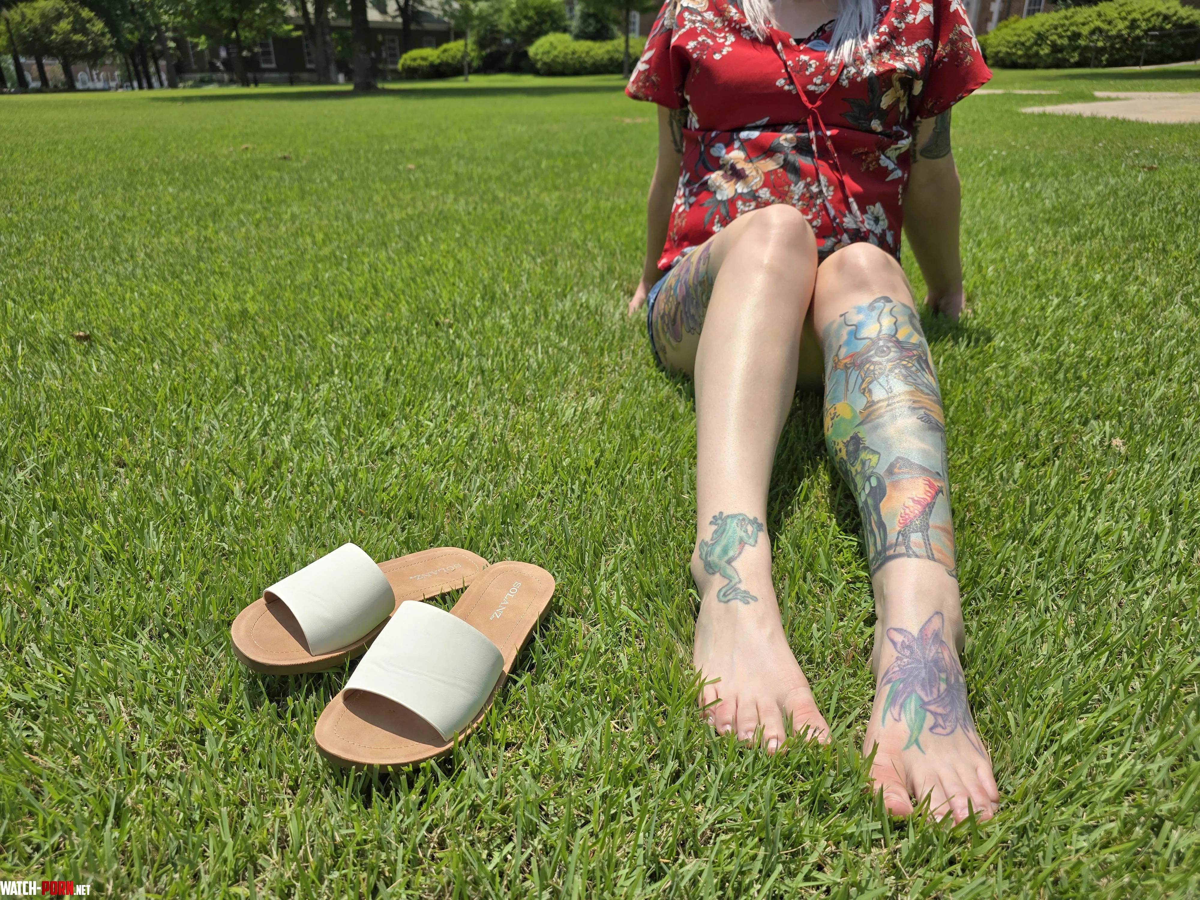 Tattooed legs out in the park! by The-Electric-Sky