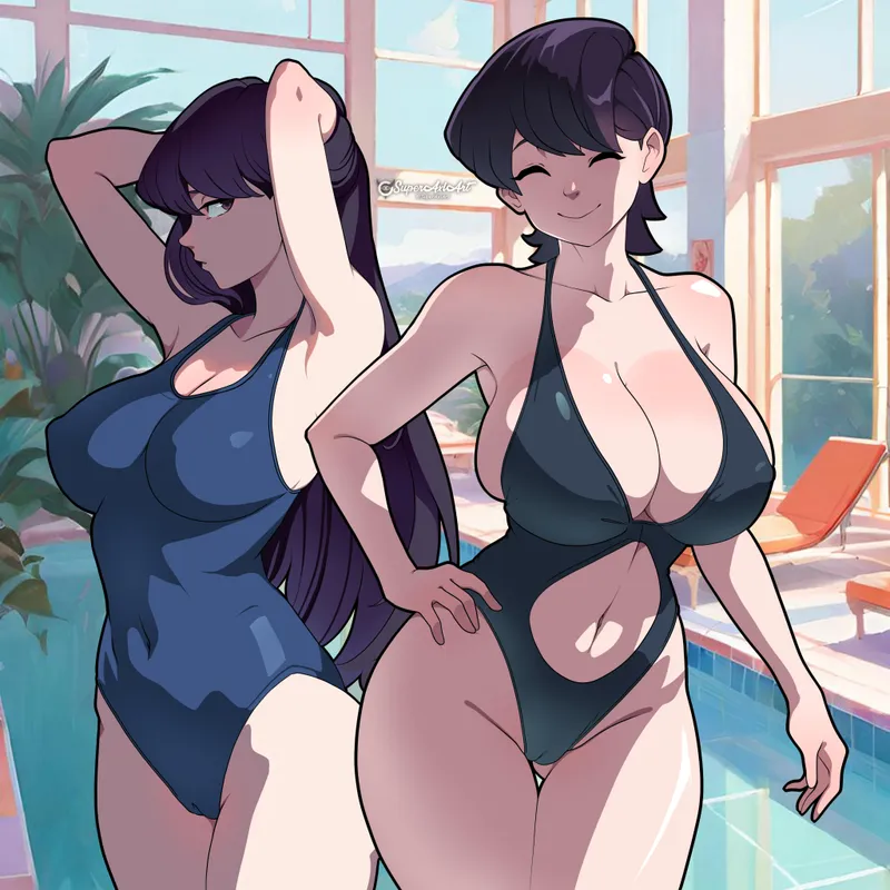 Thumbnail Shūko & Shōko Komi by the pool [Komi Can't Communicate] by LafterMastr