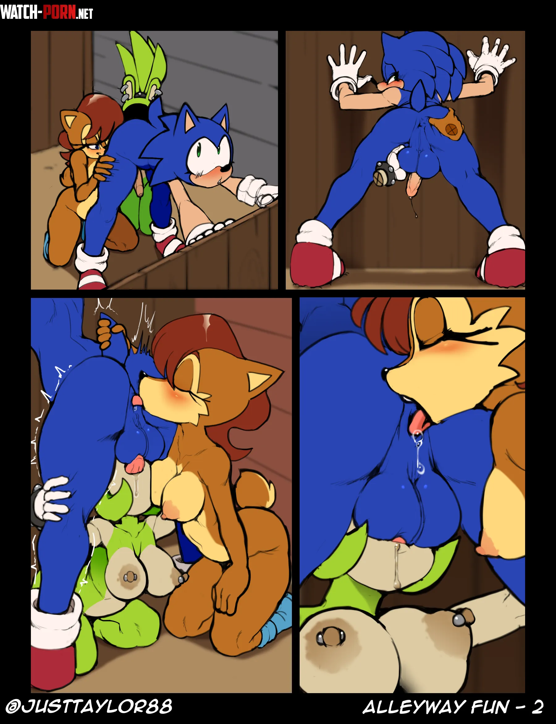 Sally and Surge sneakily slurping Sonic (justtaylor) by Pinokiothecow