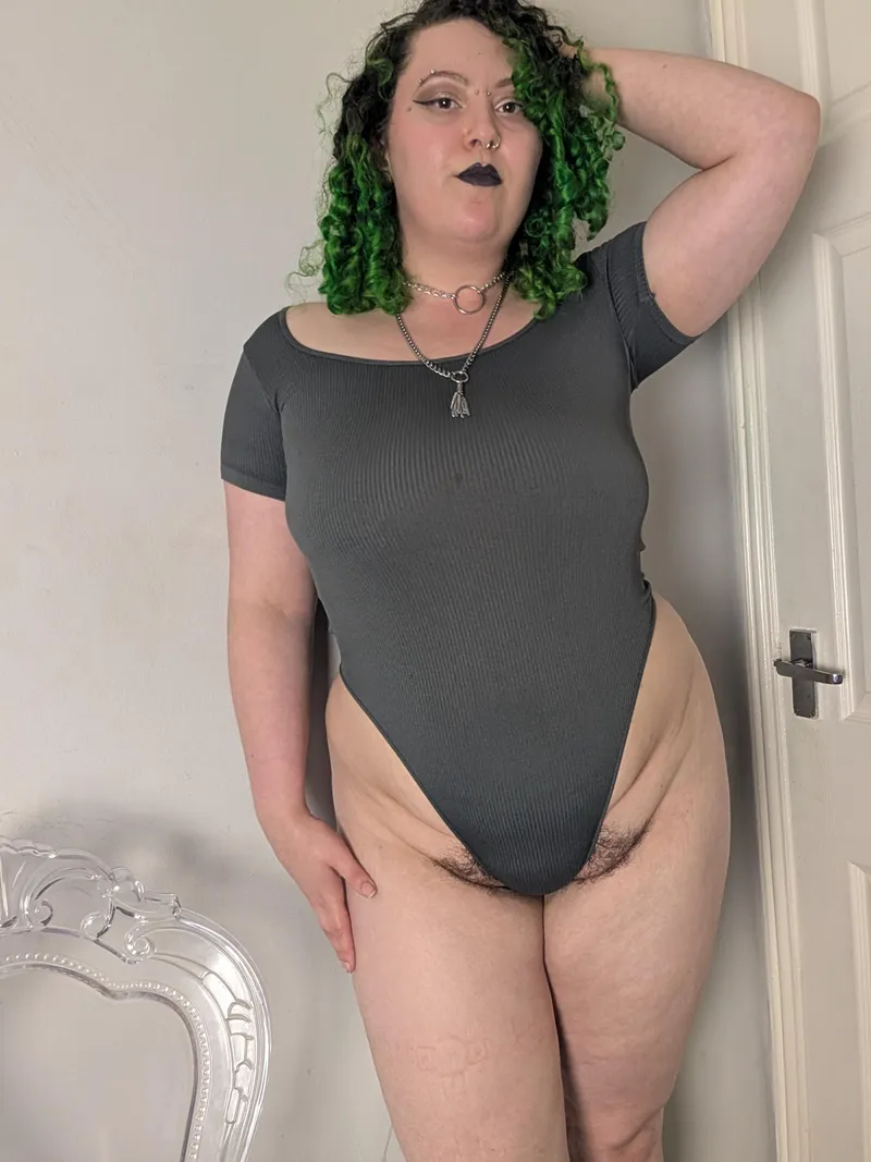 Thumbnail GoddessElleStar's Chic Grey Bodysuit with Black Lipstick