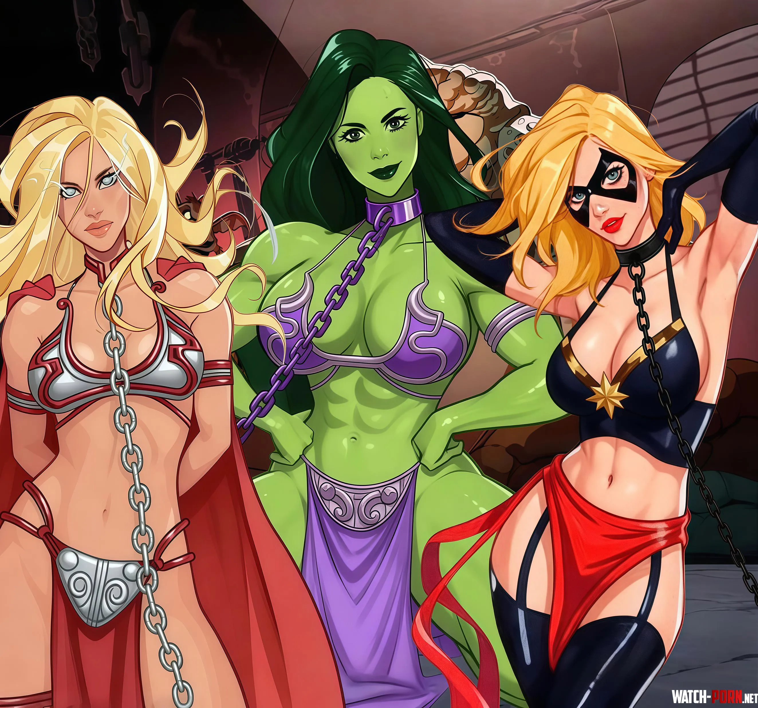 Mighty Thor, She-Hulk & Captain Marvel enslaved by Jabba the Hutt (Art by MinkoDraws) by Captain_DC_26