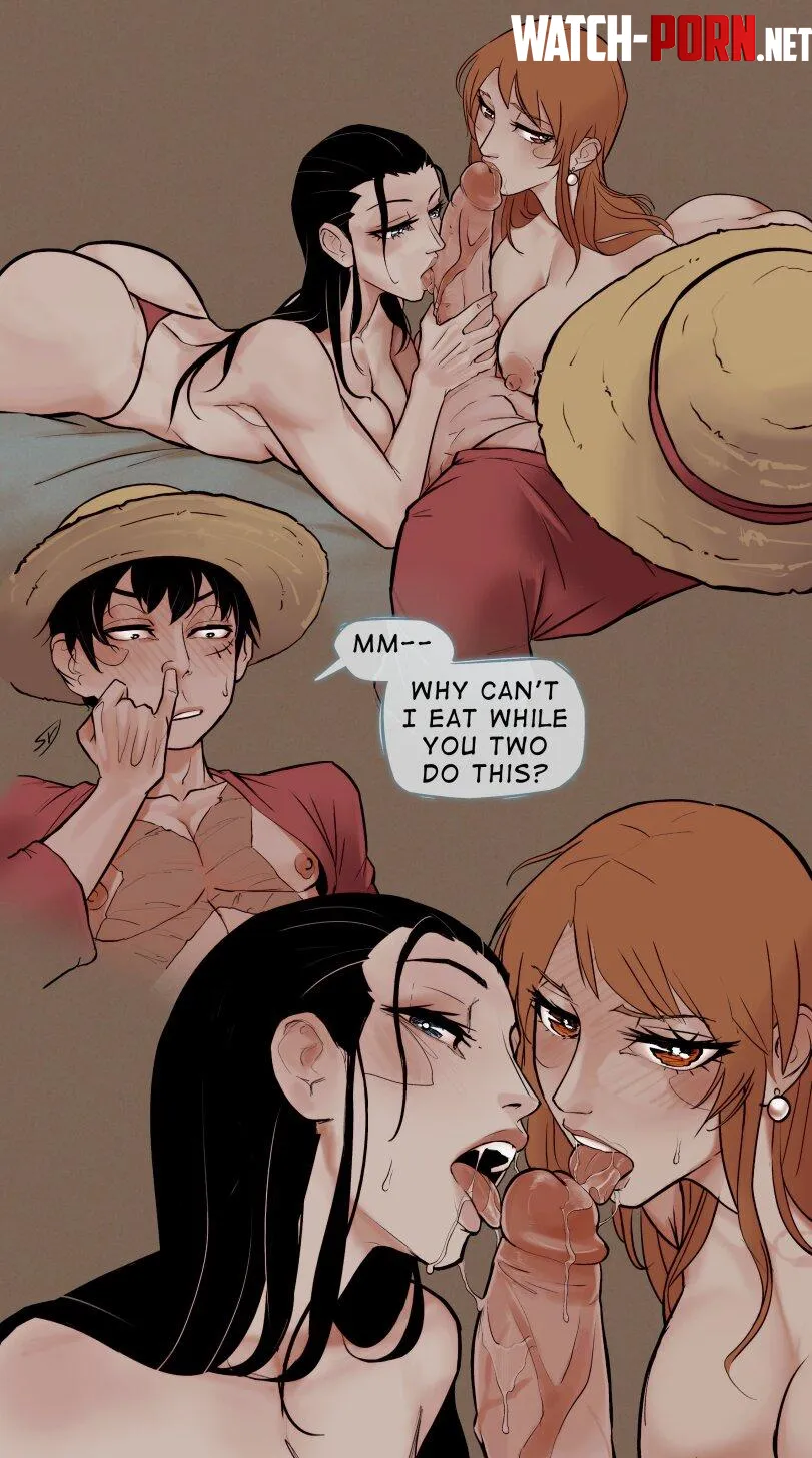 Nami & Robin sucking cock drawn by steadyknight by gentle_lure