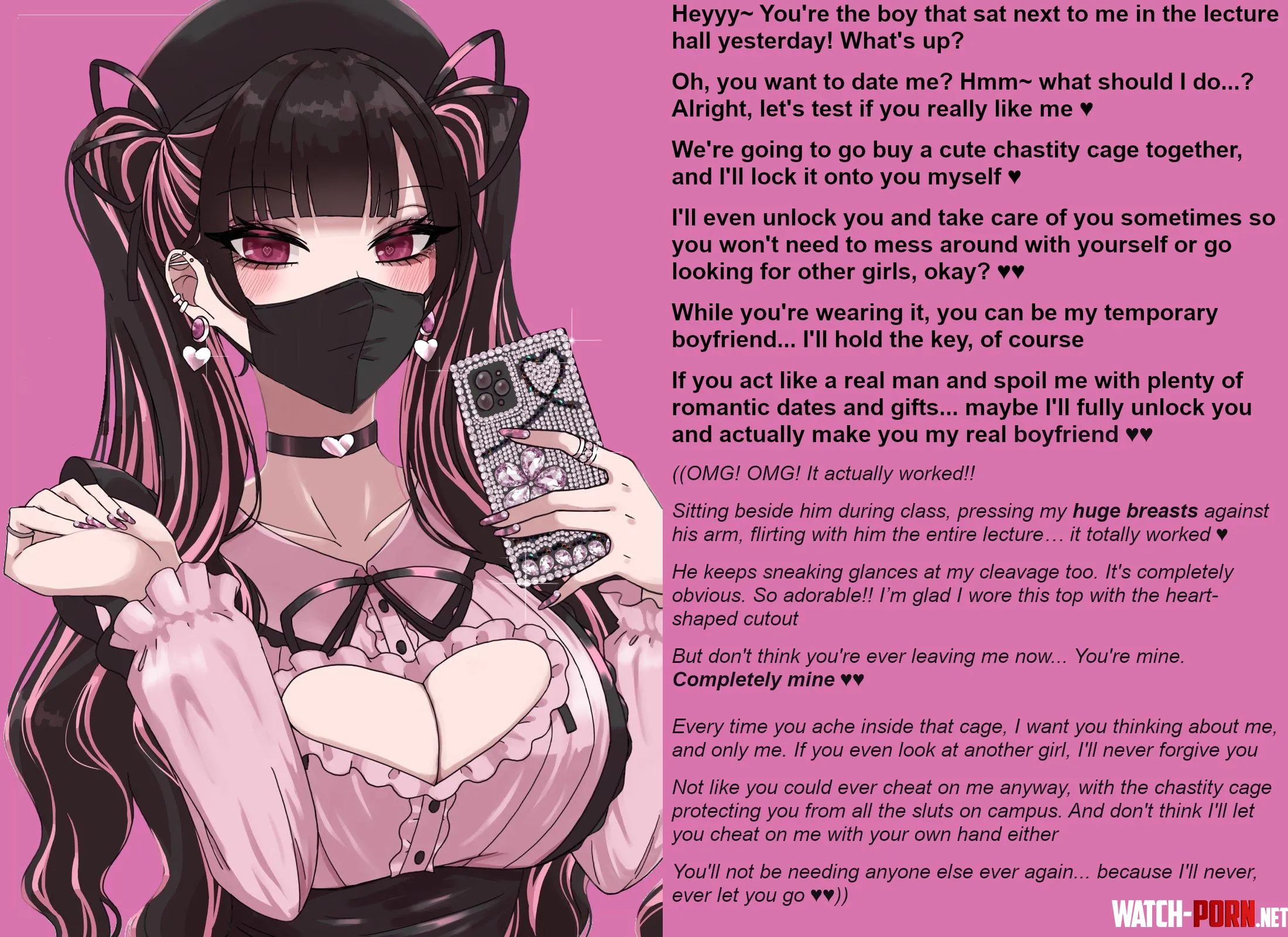 Completely wrapped around the fingers of the busty, flirty, Jirai-kei girl that sat next to you during the lecture yesterday [Chastity] [Yandere] [Seduction] [Romance] [Femdom] [Jealous] (Artist: regle_t) by Dear_Writer_6289