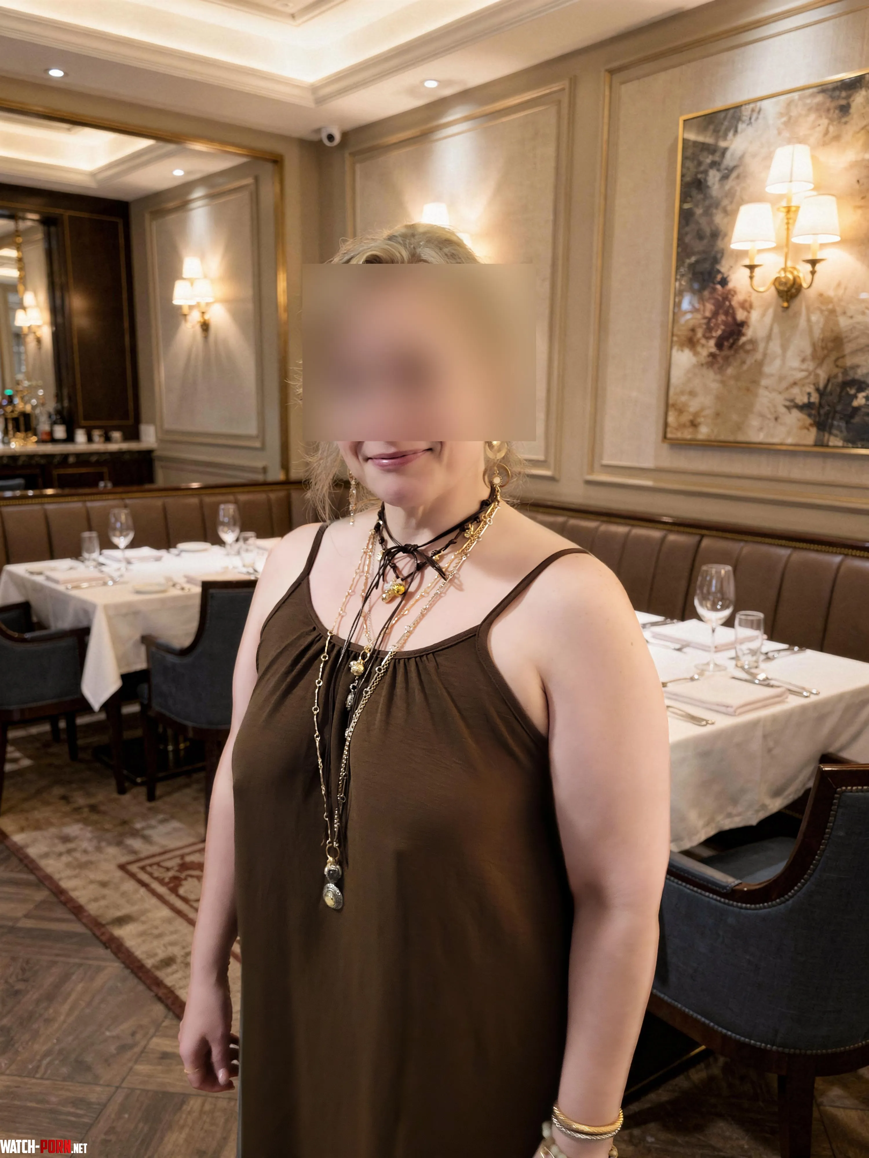 At the restaurant with no bra or panties! by Active-Rope-6291