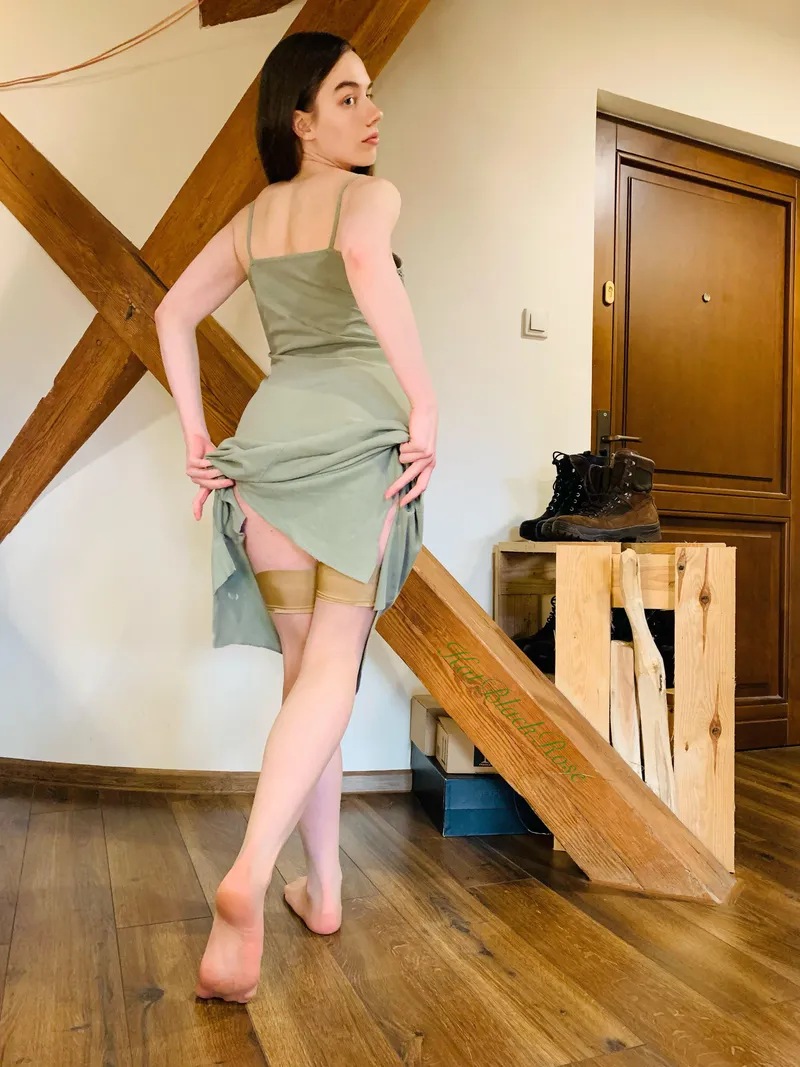 Thumbnail KatBlackRose's Allure: Legs in Nude Stockings and Summer Dress